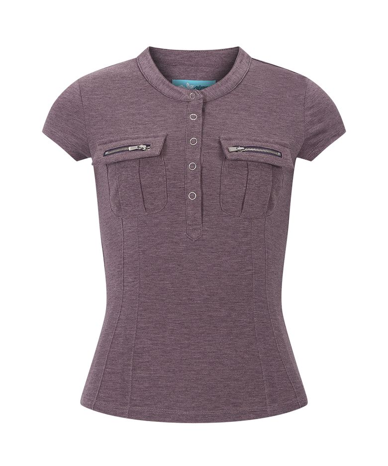 Pansy Pocket Button Short Sleeve Top (Vintage Purple)