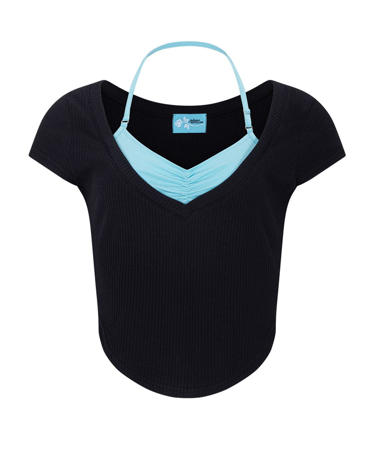 플리즈노팔로우(PLEASENOFOLLOW) Zeline Layered Short Sleeve Top (Black)
