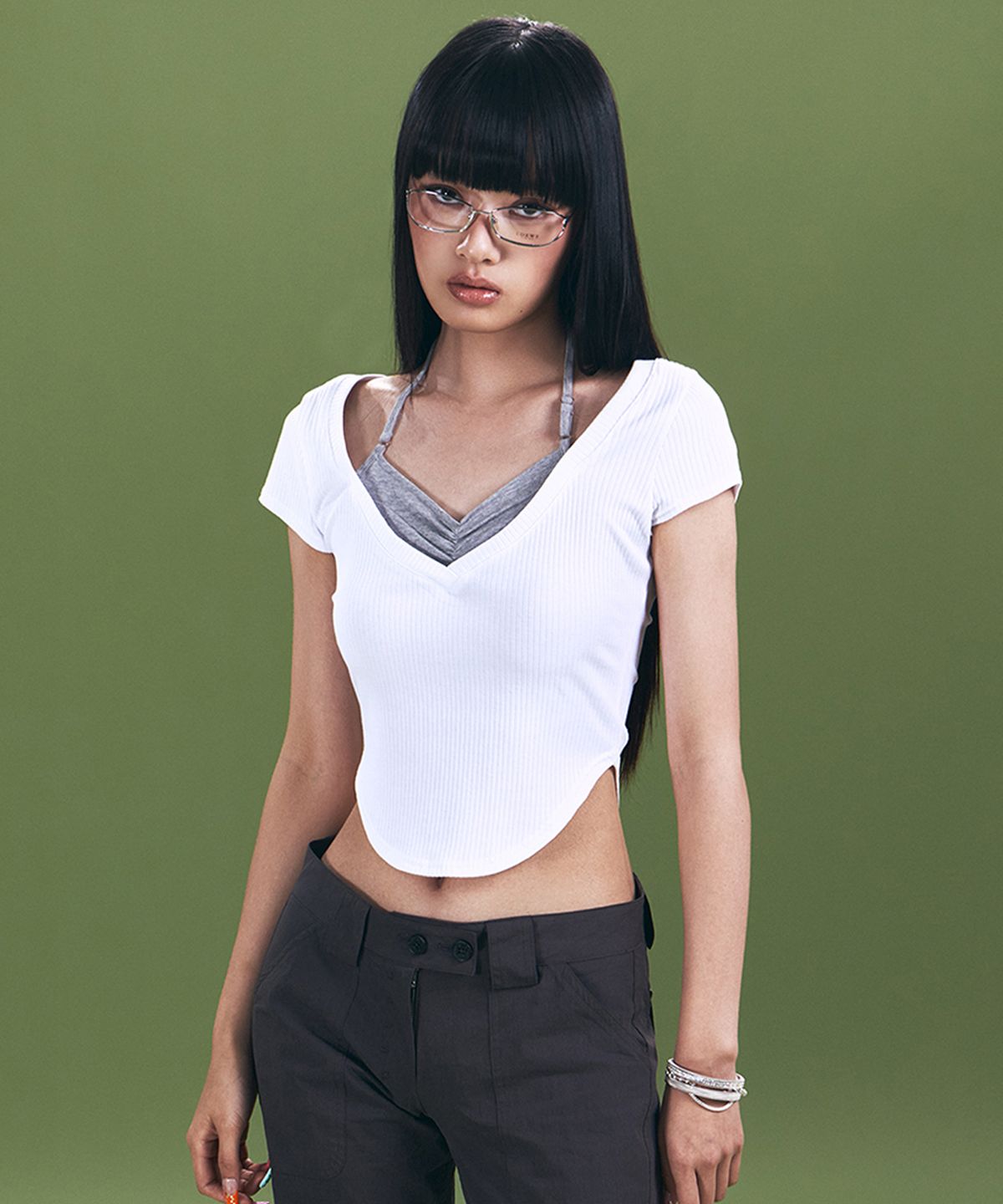 플리즈노팔로우(PLEASENOFOLLOW) Zeline Layered Short Sleeve Top (White)