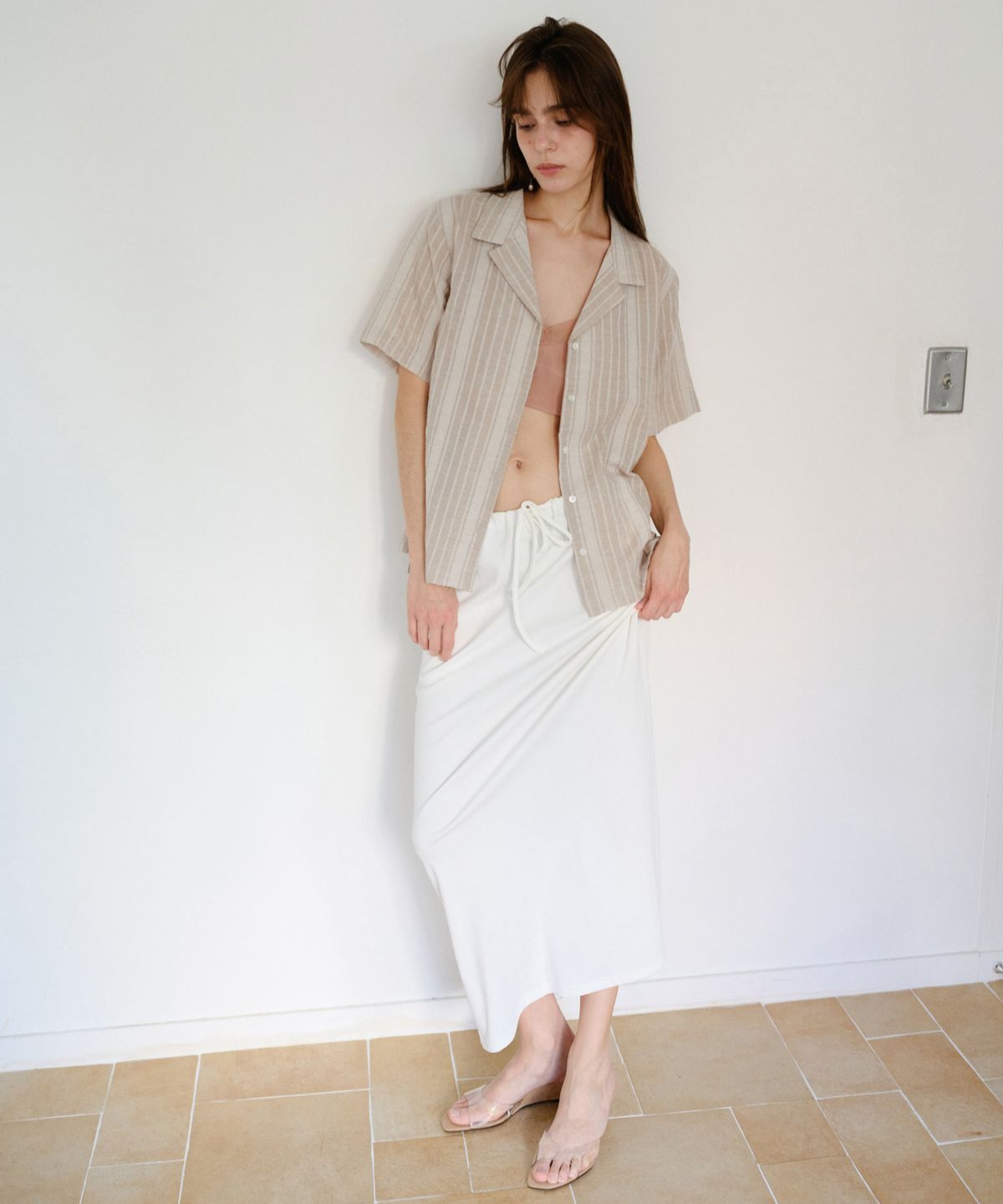 더 릴(THE LILLE) Beach Open Collar Shirt_Brown