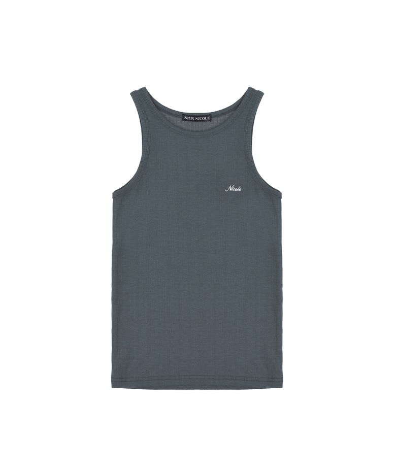 RIB EMBROIDERY SLEEVELESS TOP_CHARCOAL