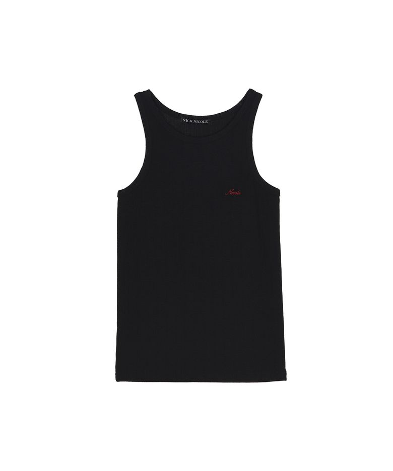 RIB EMBROIDERY SLEEVELESS TOP_BLACK