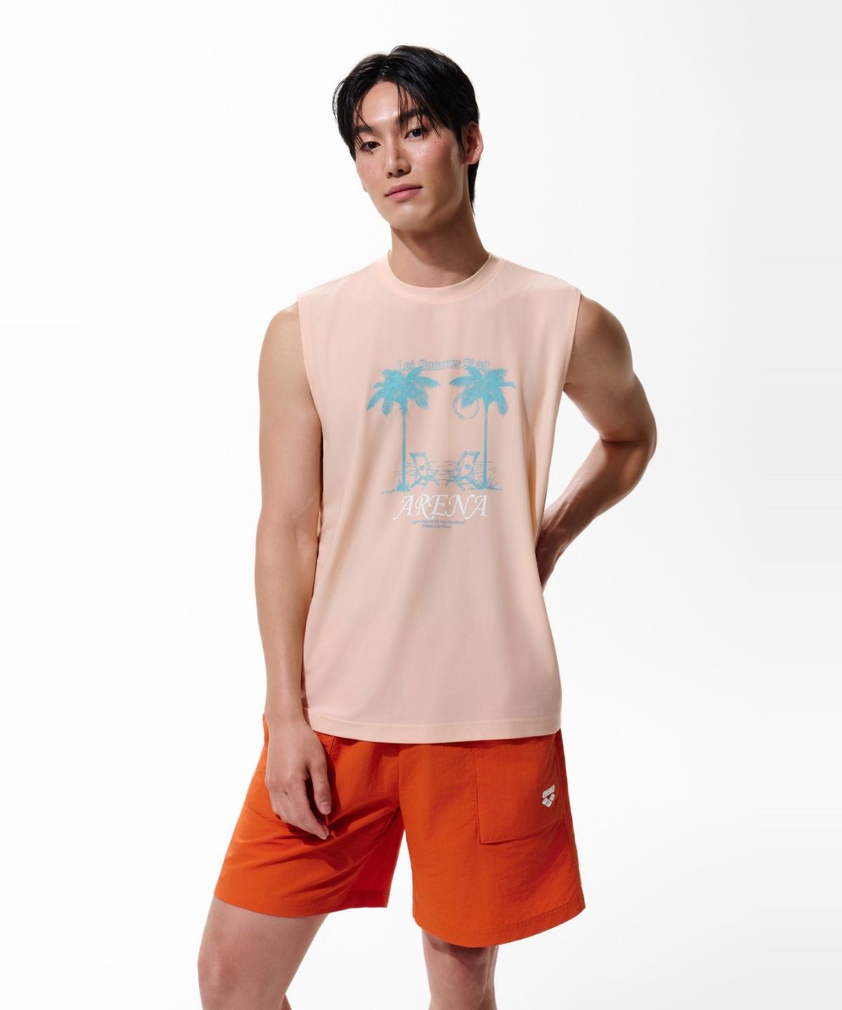 아레나(ARENA) 그래픽데이 남성 루즈핏 슬리브리스 커버업 A6BM1RR24ORG