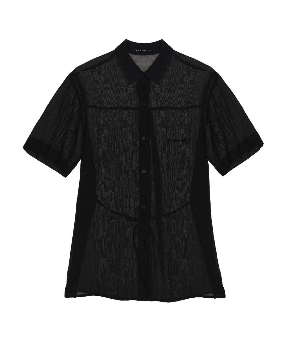닉앤니콜(NICK&NICOLE) CRINKLE STRING HALF SHIRT_BLACK