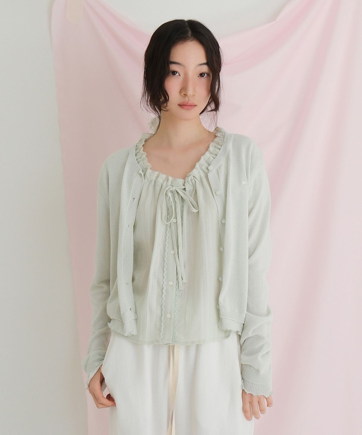 모의(MOUI) Layered frill cardigan (MINT)