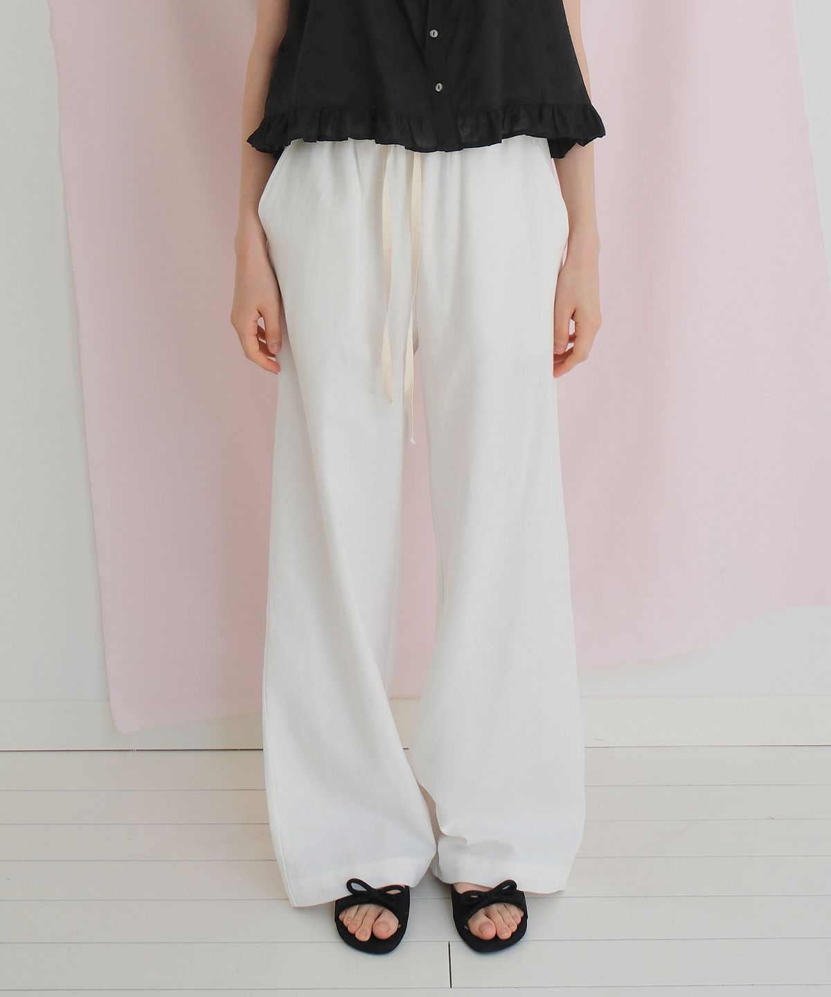 모의(MOUI) Linen banding slacks (O/WHITE)
