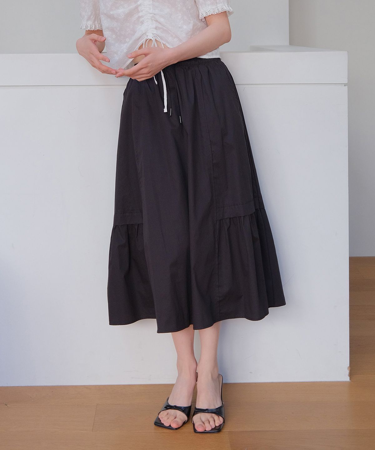 모의(MOUI) Roa banding maxi skirt (BLACK)