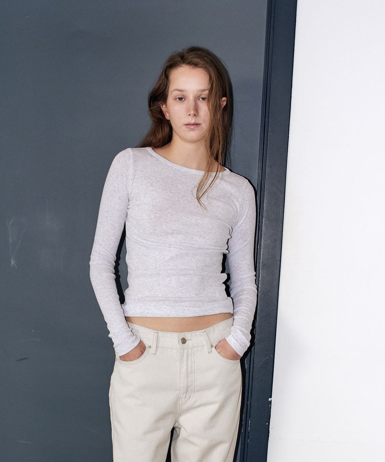 Basic Soft Boat-Neck T-shirts_Light Grey