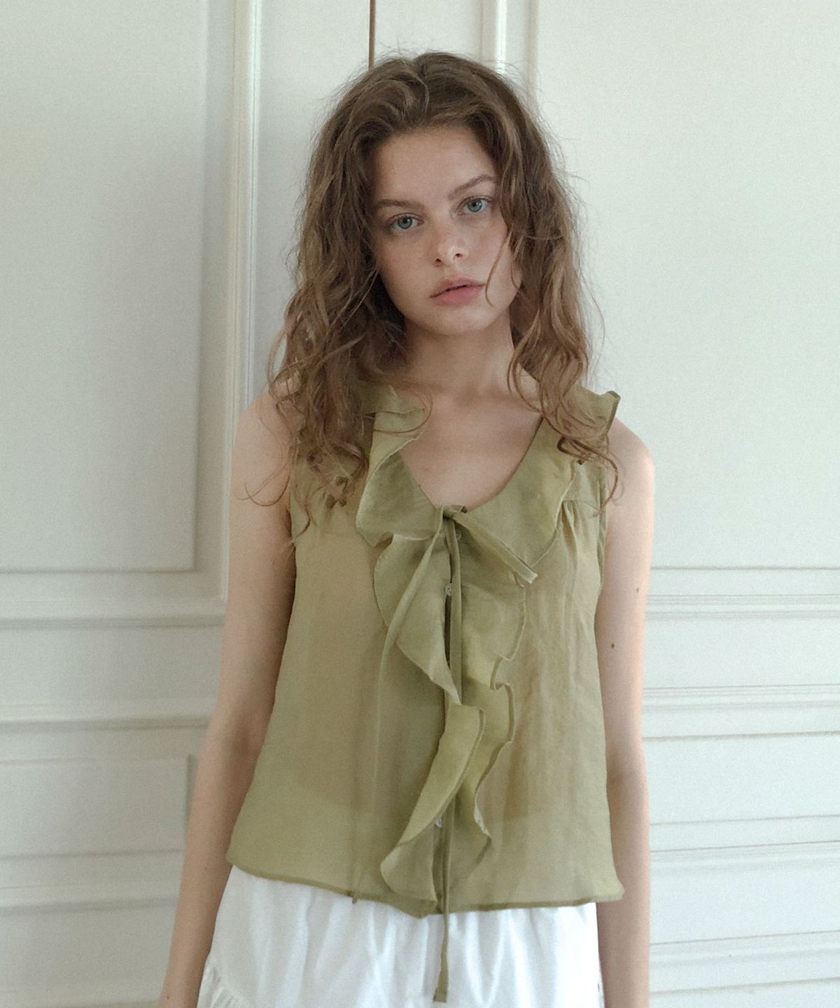 딜라이디(DELIDI) Passionate ruffle blouse (yellow green)