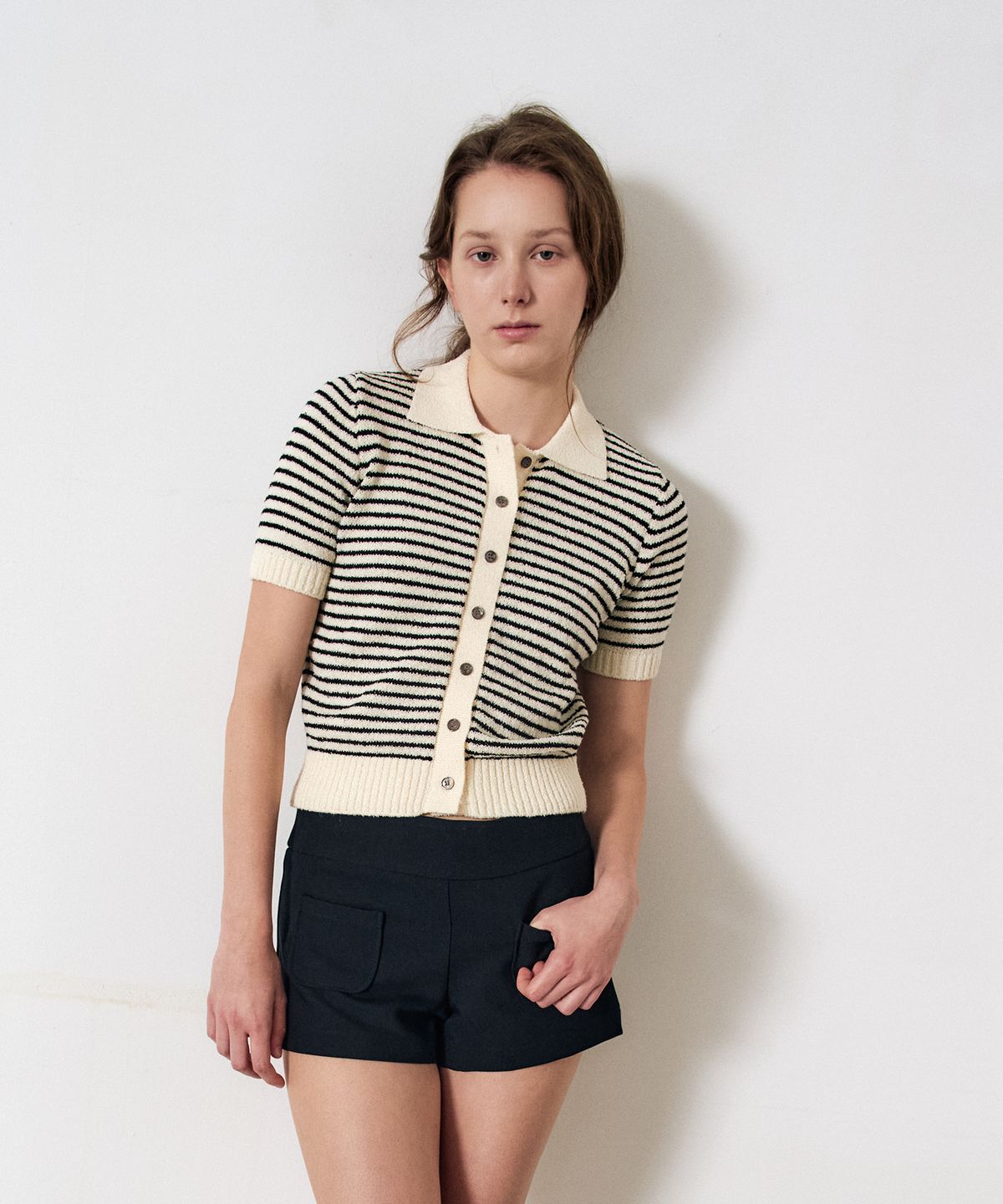 이지오 우먼(EZIO WOMEN) Stripe Boucle Knit_Ivory