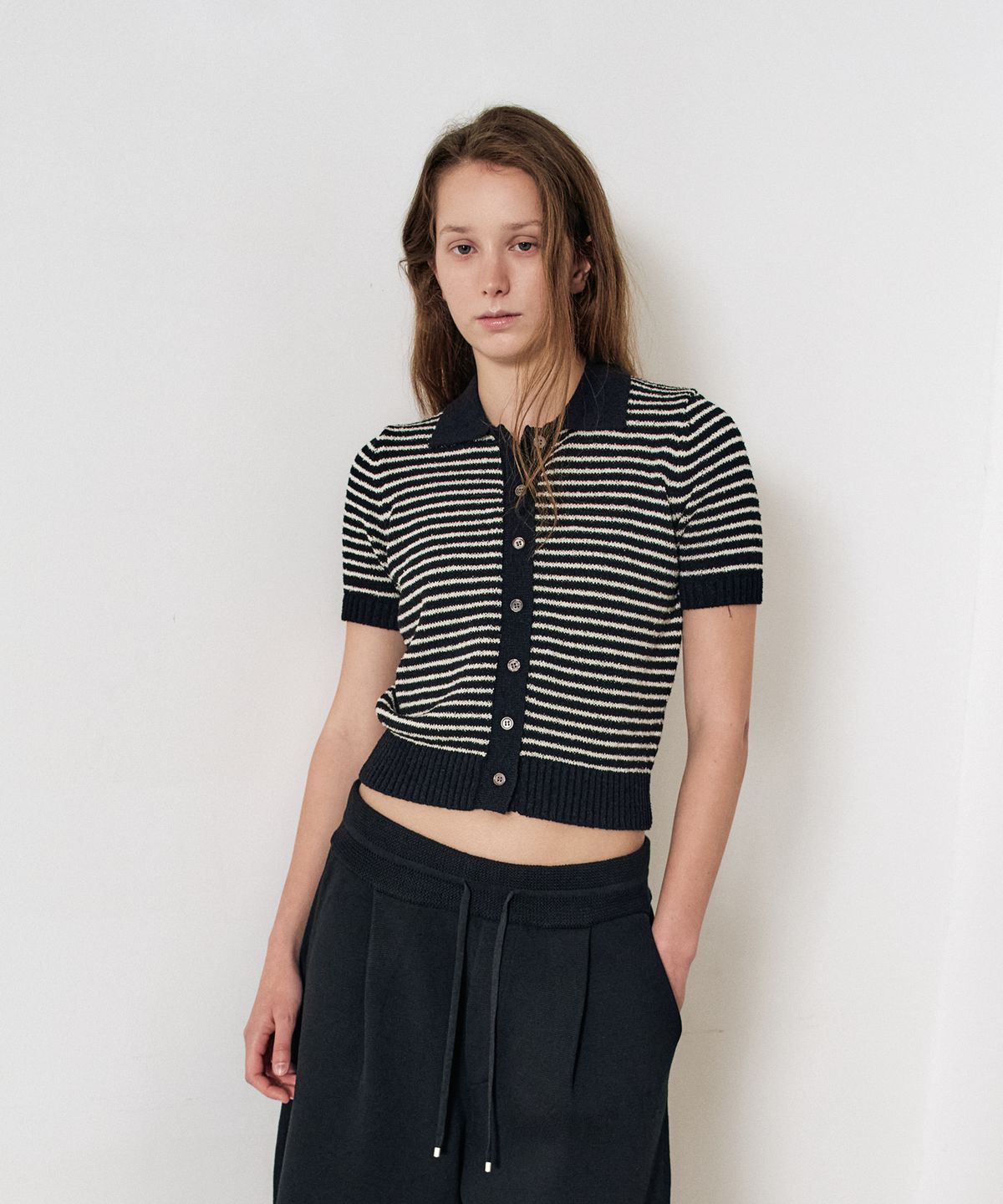 이지오 우먼(EZIO WOMEN) Stripe Boucle Knit_Black
