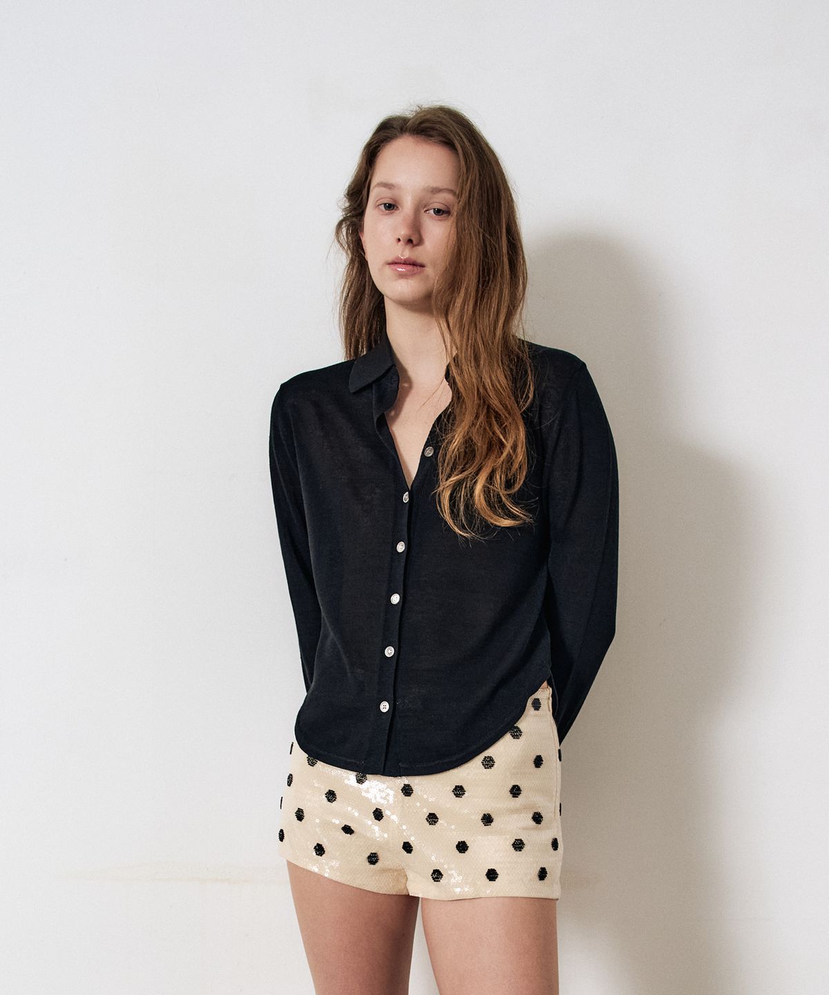 이지오 우먼(EZIO WOMEN) Light Linen Shirt Knit_Black