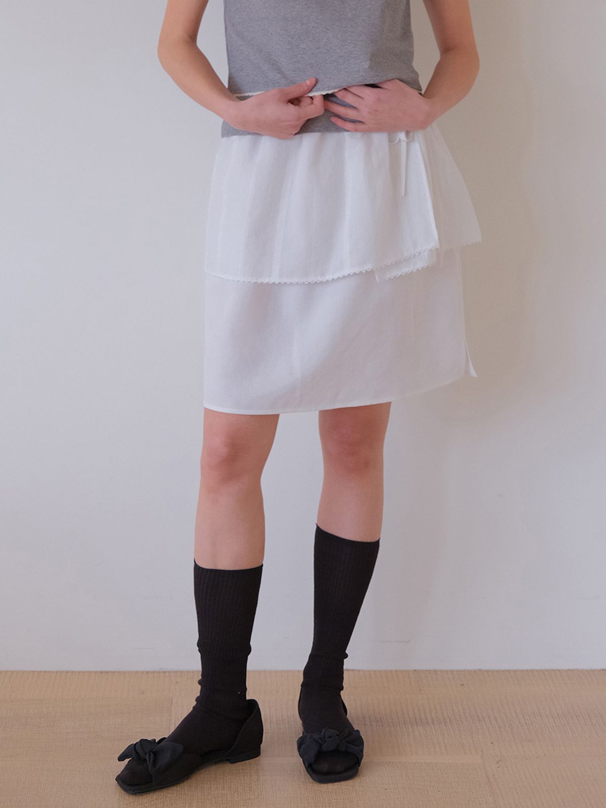모의(MOUI) Layered wrap skirt set (O/WHITE)