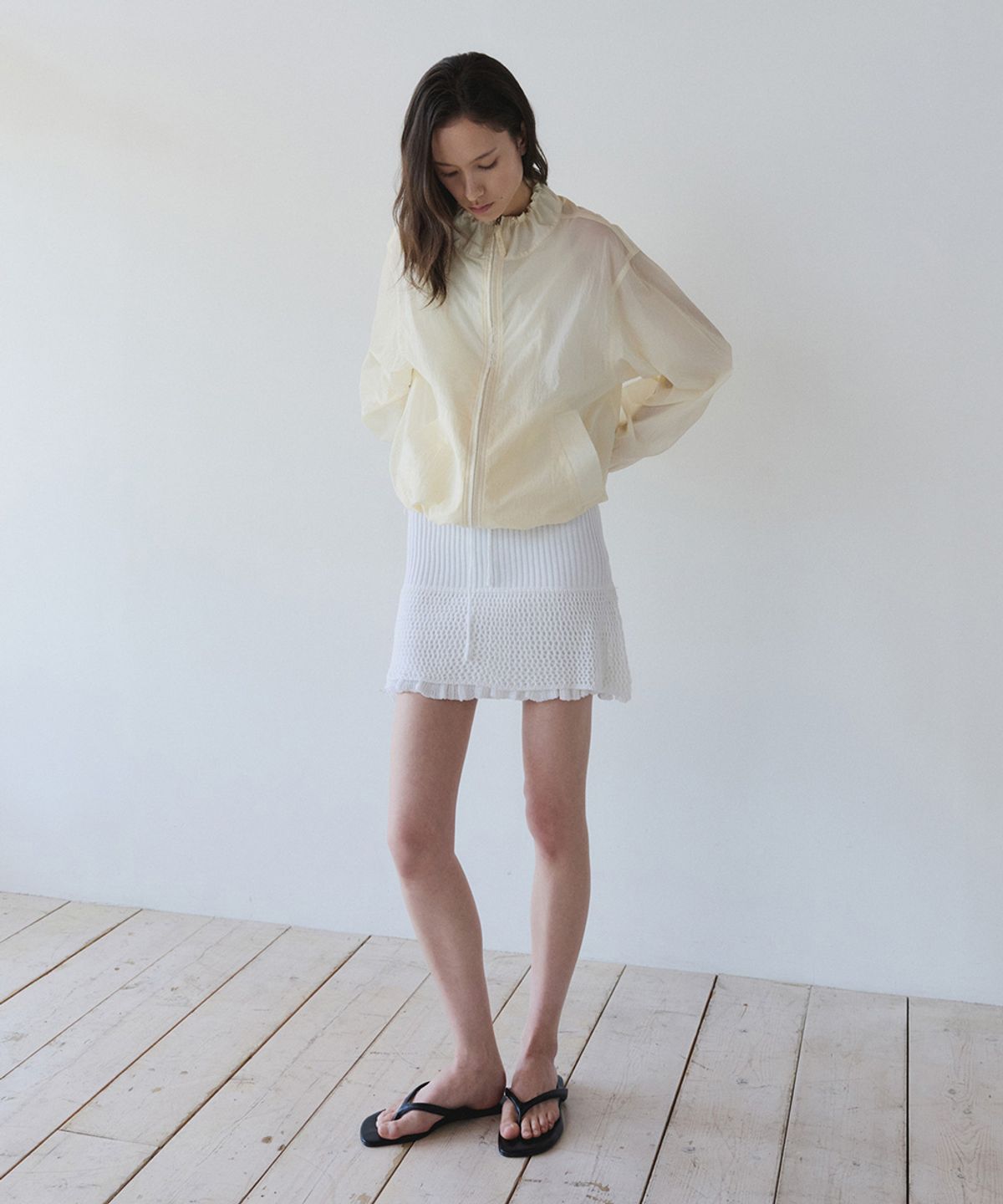이어닝(YEARNING) SHEER LIGHTWEIGHT ZIP-UP, BUTTER