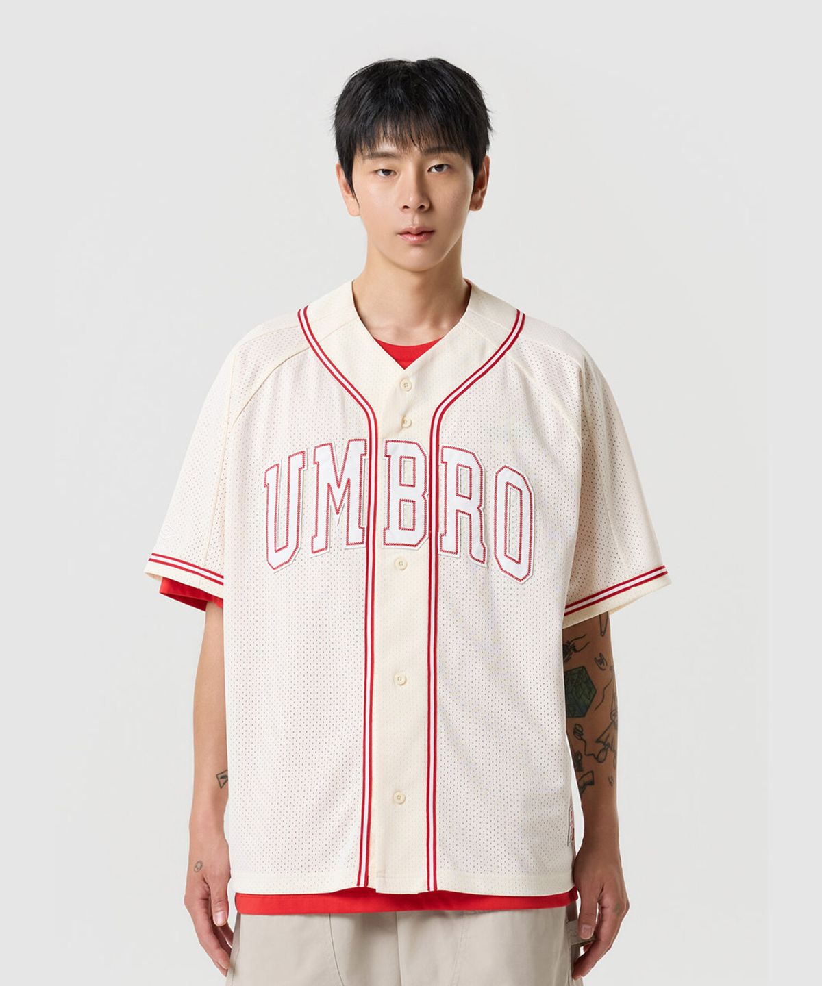 엄브로(UMBRO) 챈트 메쉬 베이스볼 반팔 저지 아이보리 UR321CFT73