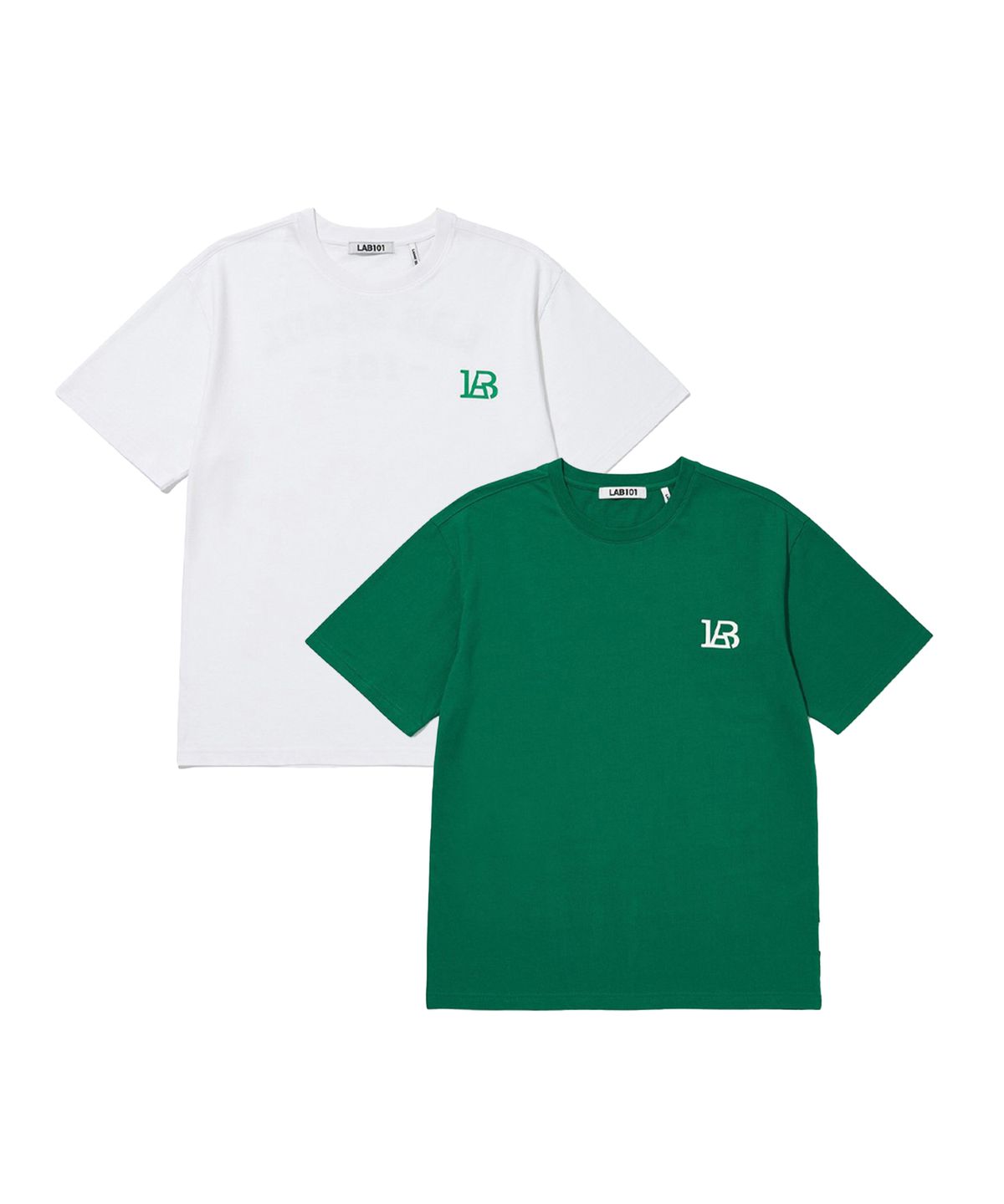 랩원오원(LAB101) [2PACK] 베이스볼 백 로고 티셔츠 (WHITE GREEN)