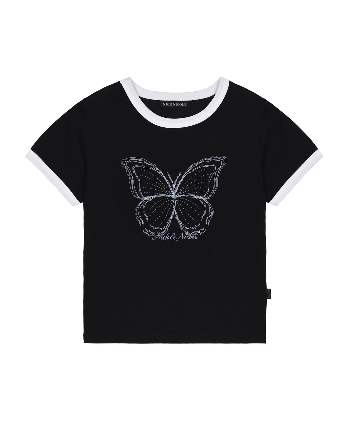 닉앤니콜(NICK&NICOLE) BUTTERFLY GRAPHIC RINGER TOP_BLACK
