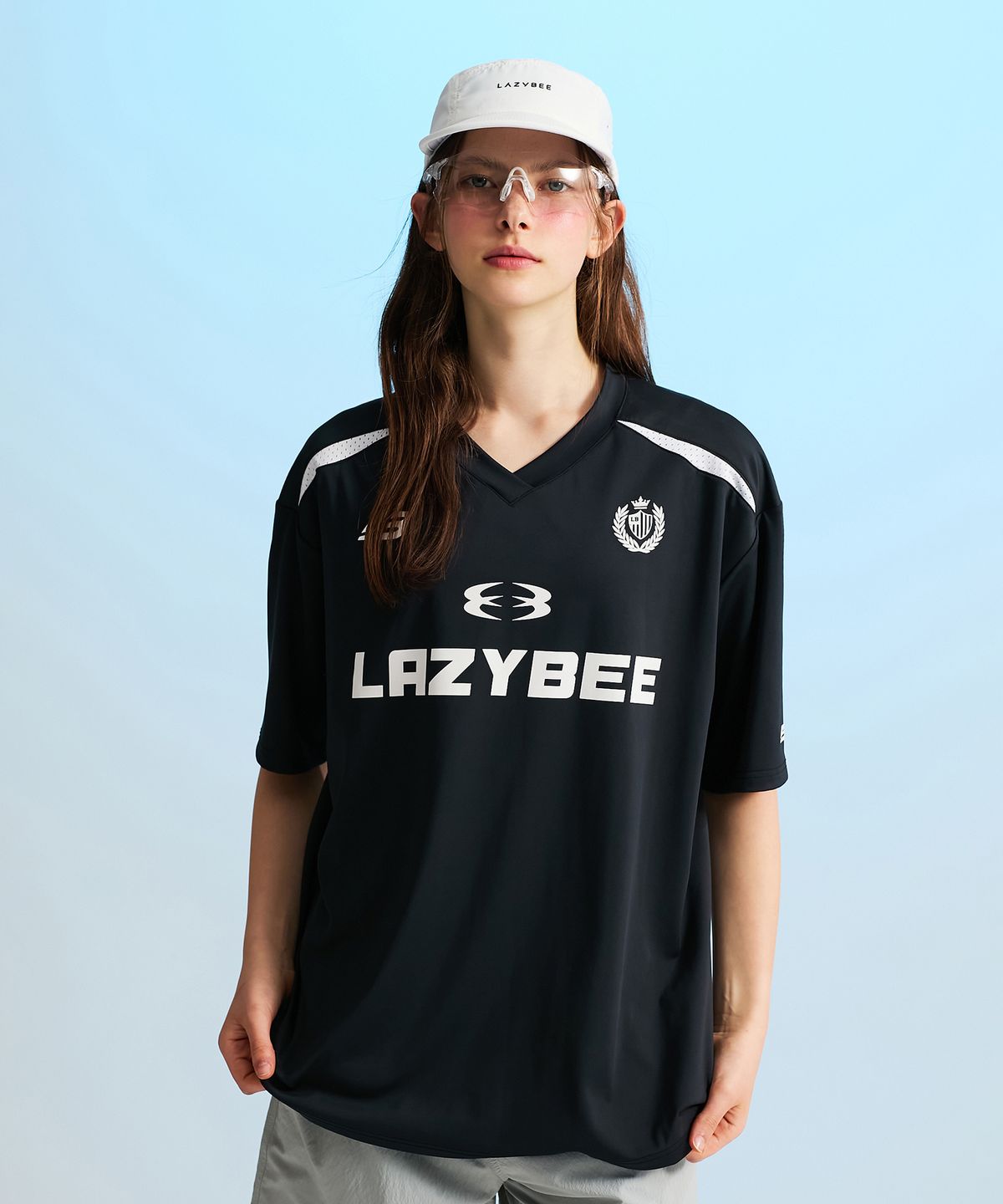 레이지비(LAZYBEE) 하이드로 메쉬 퍼포먼스 오버핏 W 래쉬가드 반팔 져지 블랙
