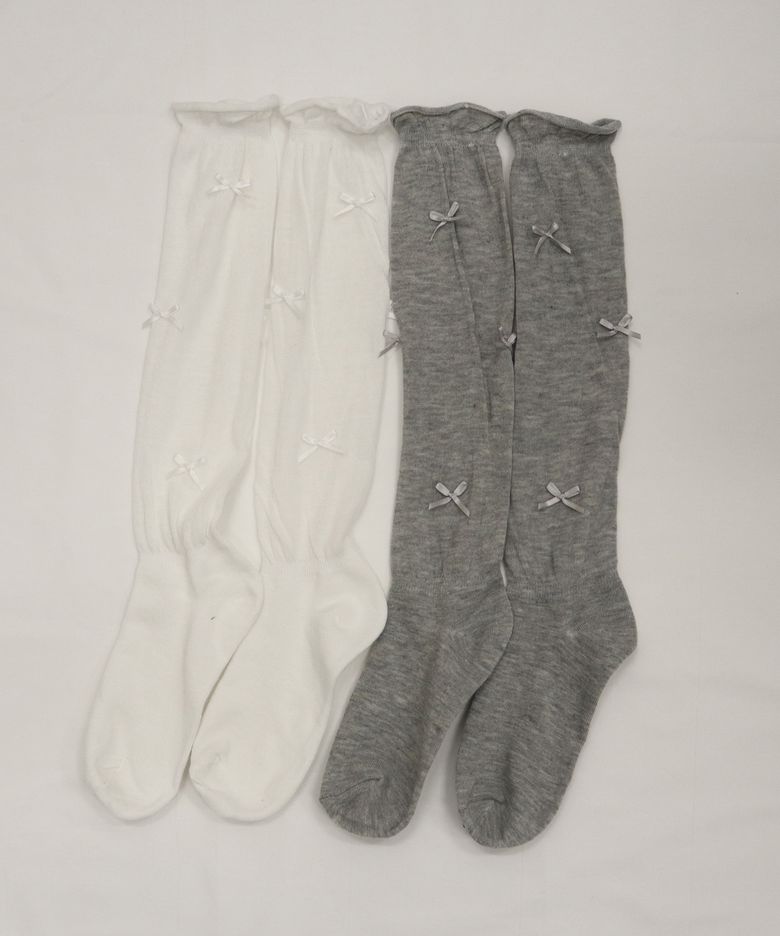 ［2PCS 1SET］DREAMY RIBBON LAYER SOCKS_MELANGE GREY