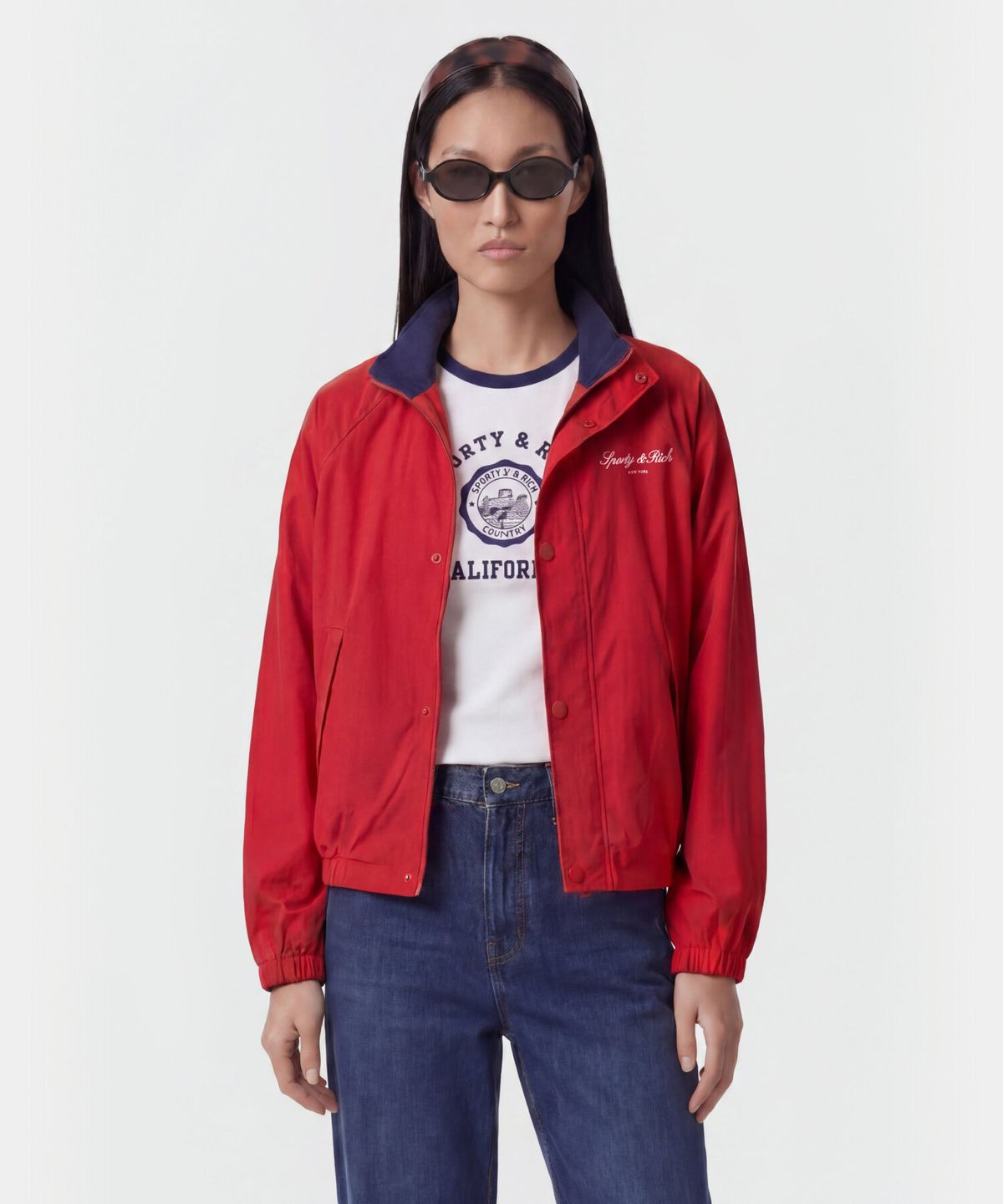 스포티앤리치(SPORTY&RICH) 시그니쳐 NY 콘트라스트 자켓 남여공용 - 레드 R265AWJ003