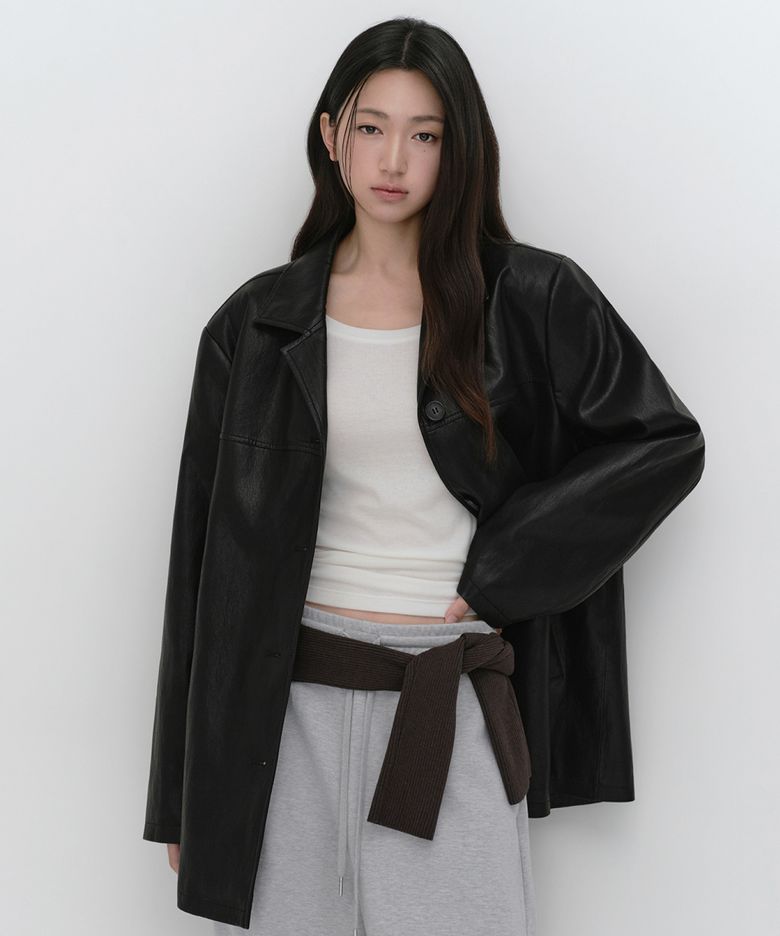 우먼즈 신세틱 레더 카 코트 [블랙]