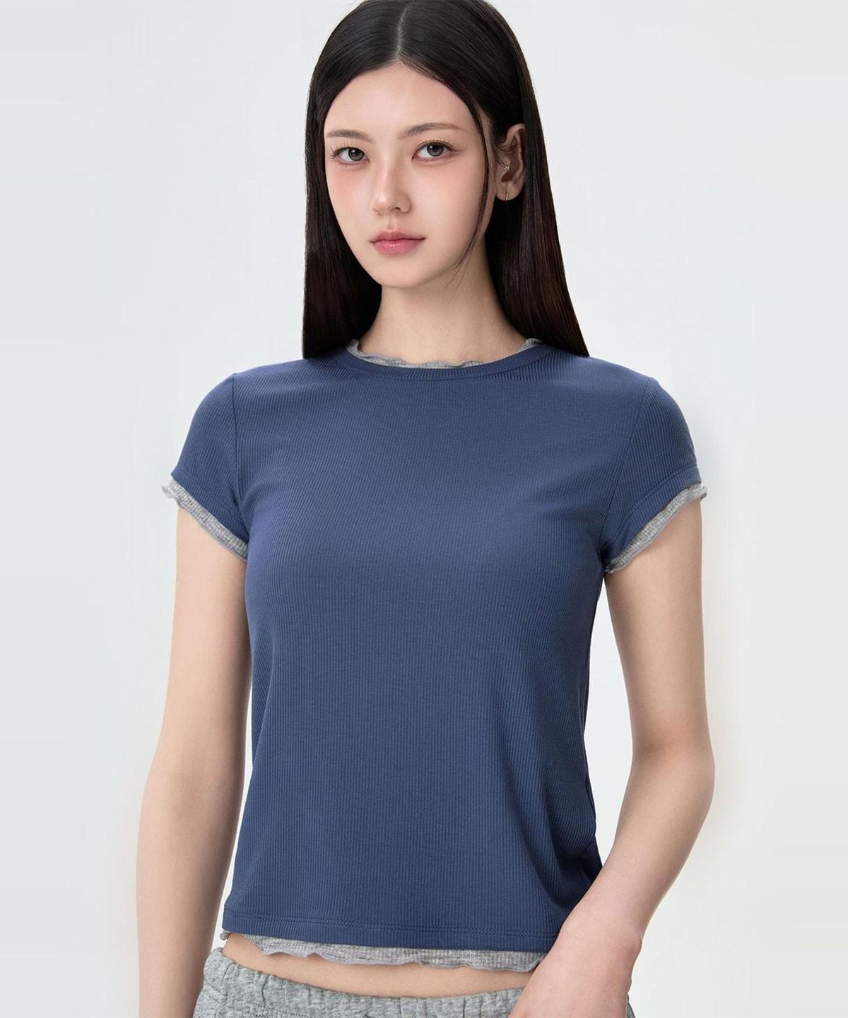 미쏘(MIXXO) 배색 반팔 티셔츠_MIWHWG739A