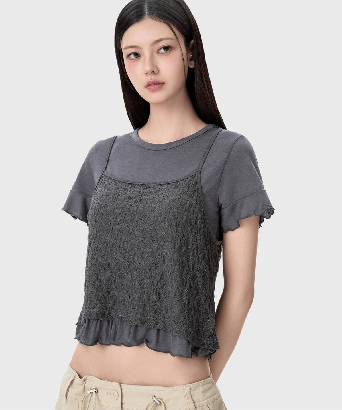 미쏘(MIXXO) 레이스 뷔스티에 티셔츠 RE HWG56SS_MIWHWG85QA