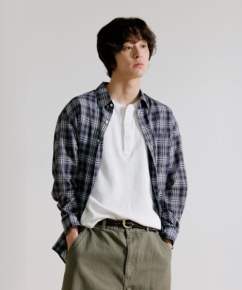 SEMI CROP CHECK SHIRT [SLATE]