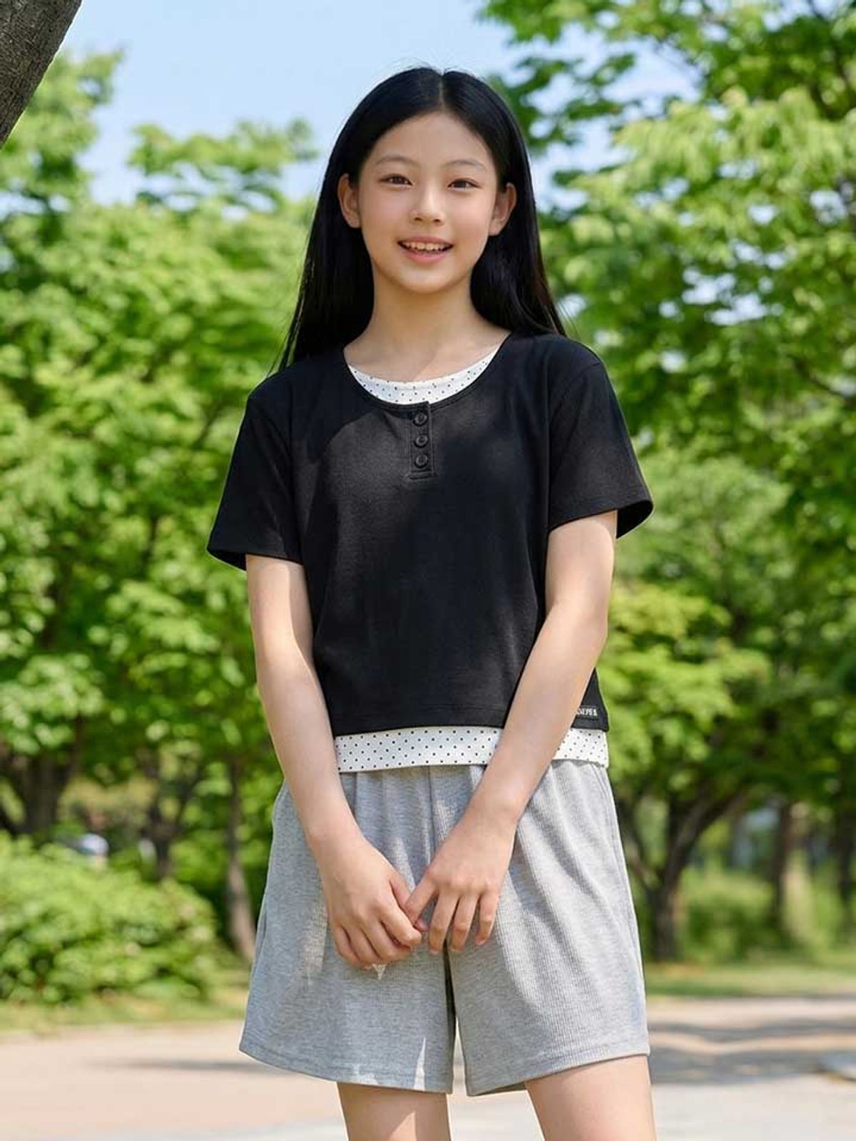 행텐 틴즈(HANGTEN TEENS) 틴즈 여아 웨일 레이어드 반팔 티셔츠_100(14570-131-465-31)