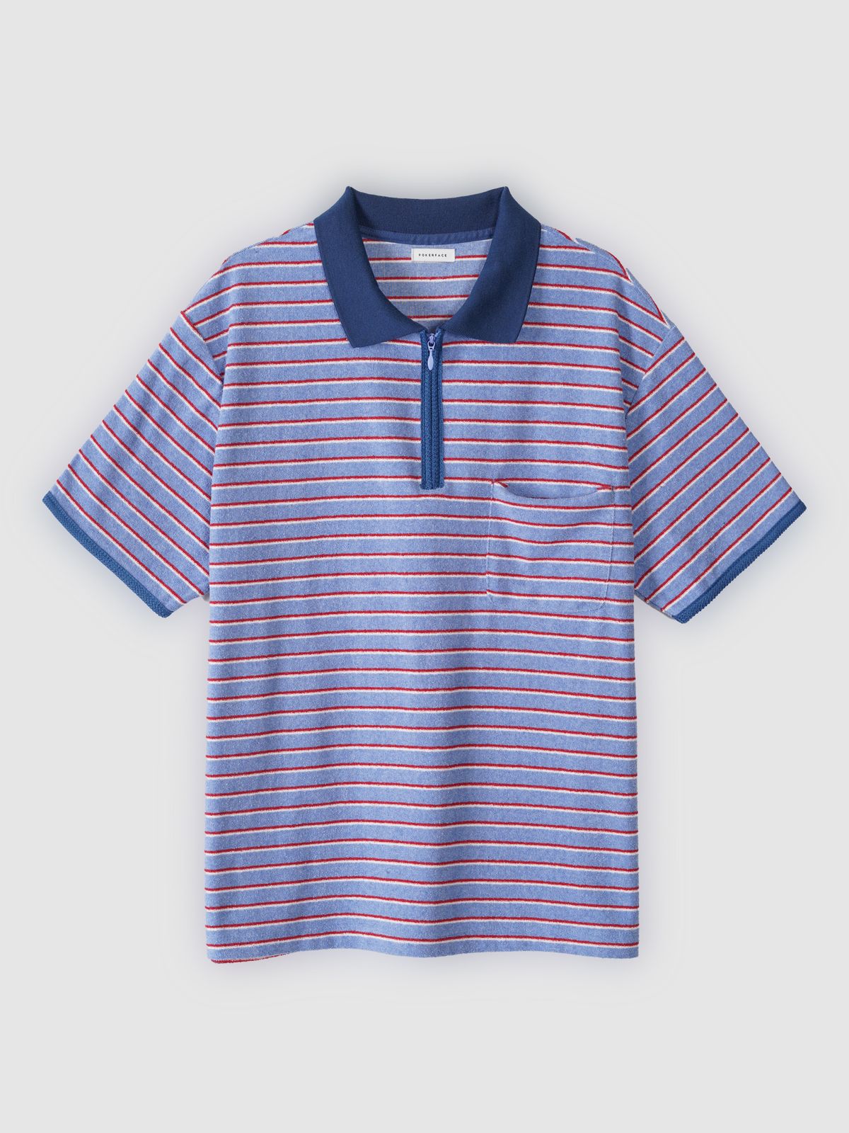 포커페이스(POKERFACE) ZIPPER POLO T-SHIRTS BLUE