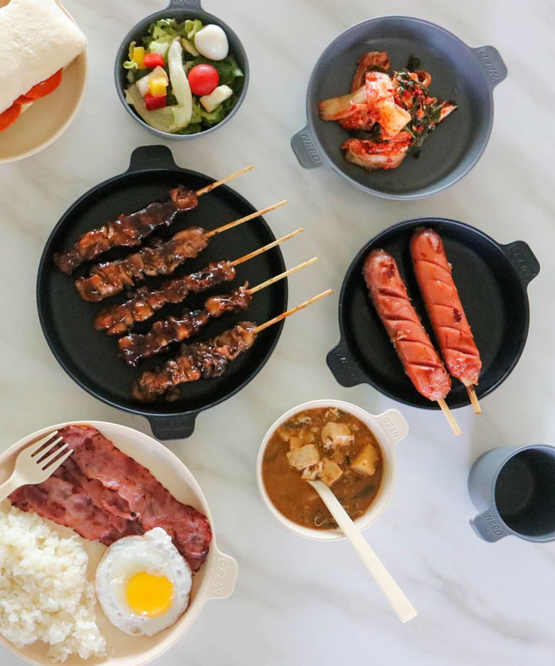 손잡이 캠핑식기 4종세트 간식 디저트 앞접시 어린이 원형 접시