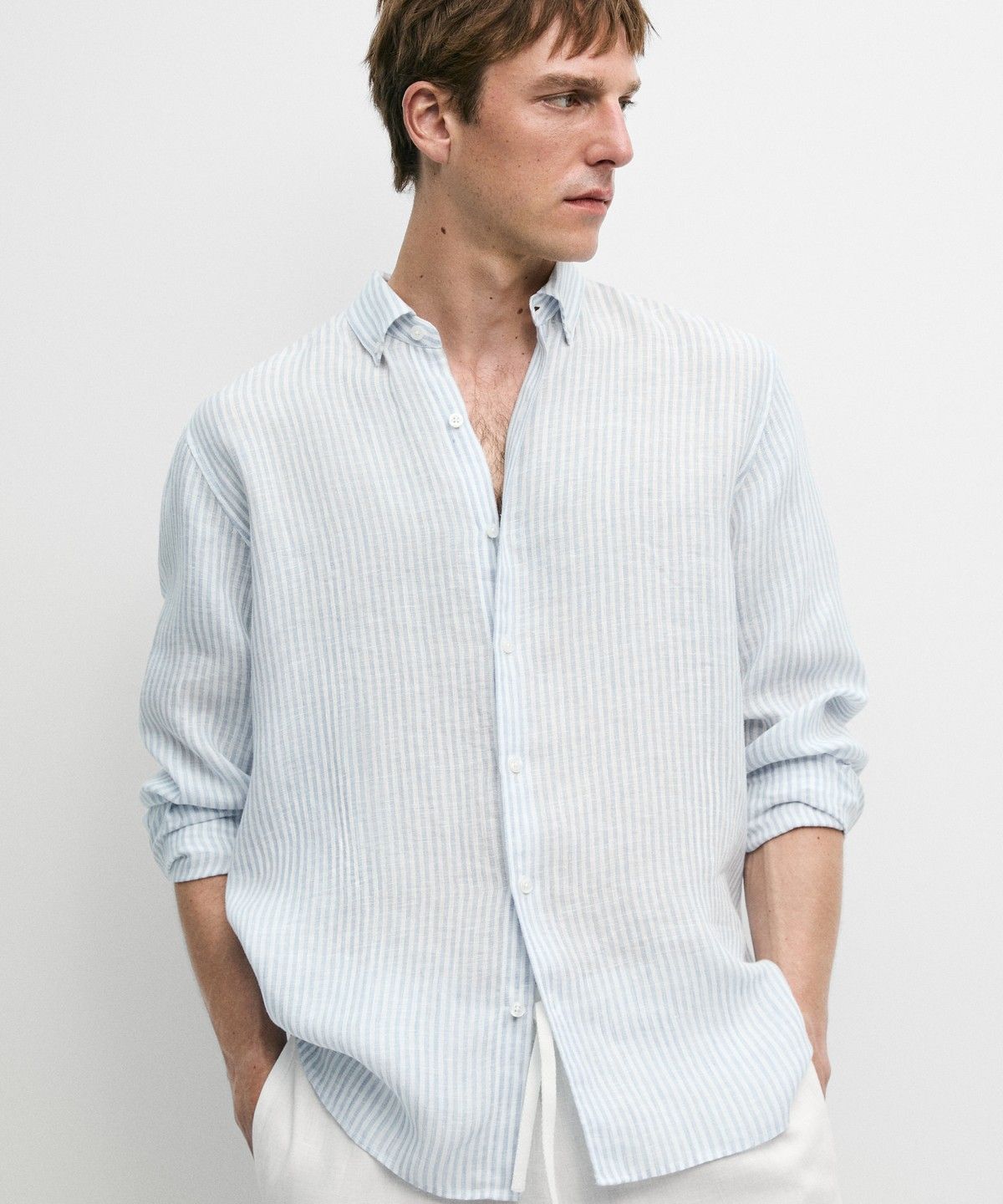 마시모두띠(MASSIMO DUTTI) 레귤러 핏 100% 린넨 스트라이프 셔츠