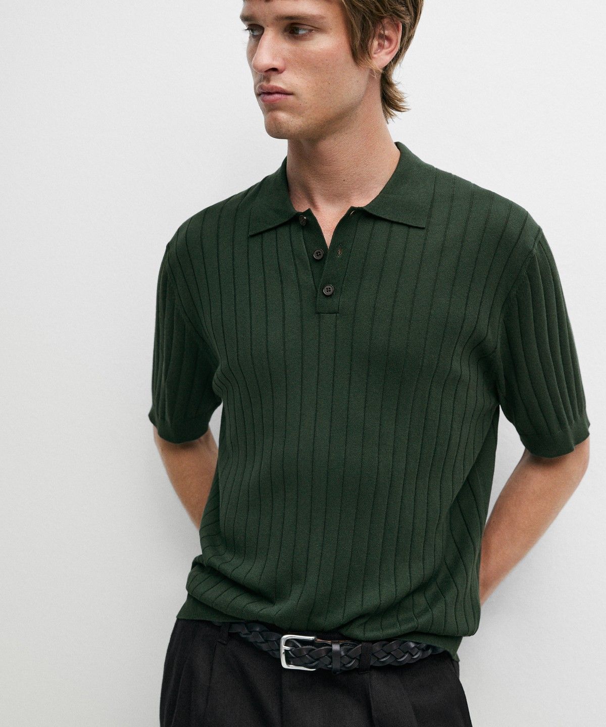 마시모두띠(MASSIMO DUTTI) 코튼 리브드 니트 폴로 셔츠