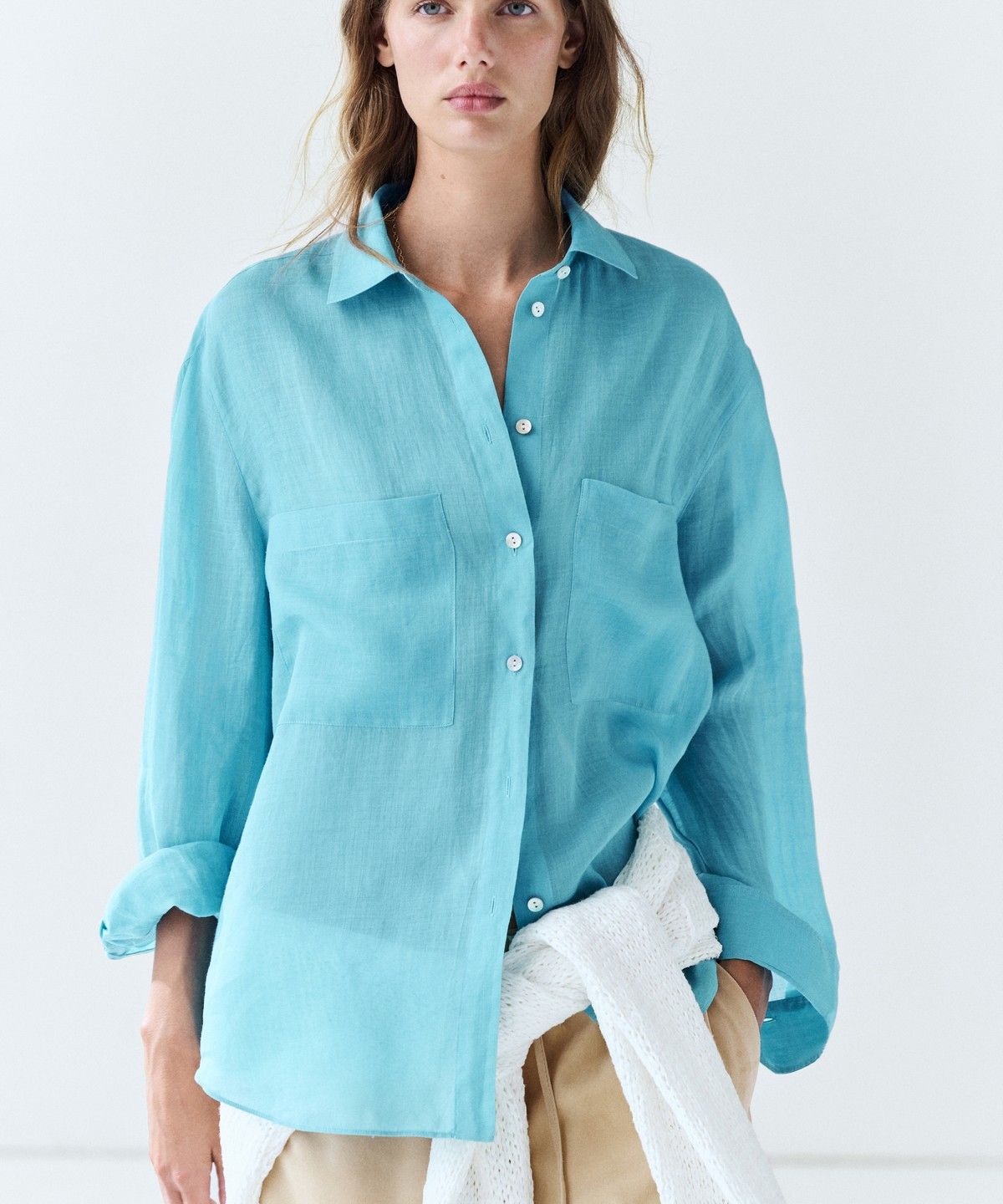 마시모두띠(MASSIMO DUTTI) 100% 라미 포켓 셔츠