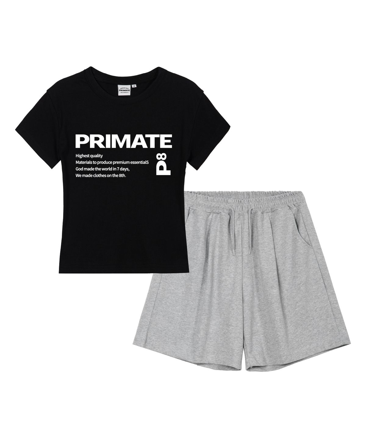 프라임에이트(PRIMATE) [2PACK] SEVEN 여성 슬림핏 반팔 + 버뮤다 원턱 스웨트쇼츠 SET