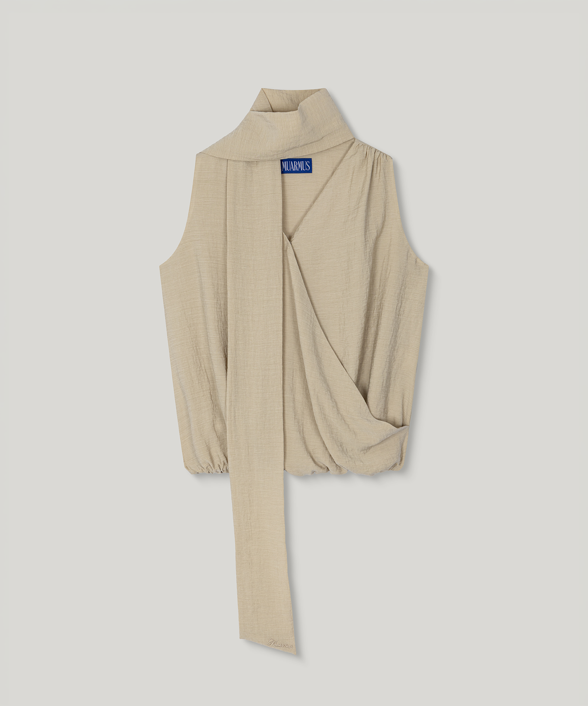 무아르무스(MUARMUS) Ruffle scarf sleeveless blouse [Beige]