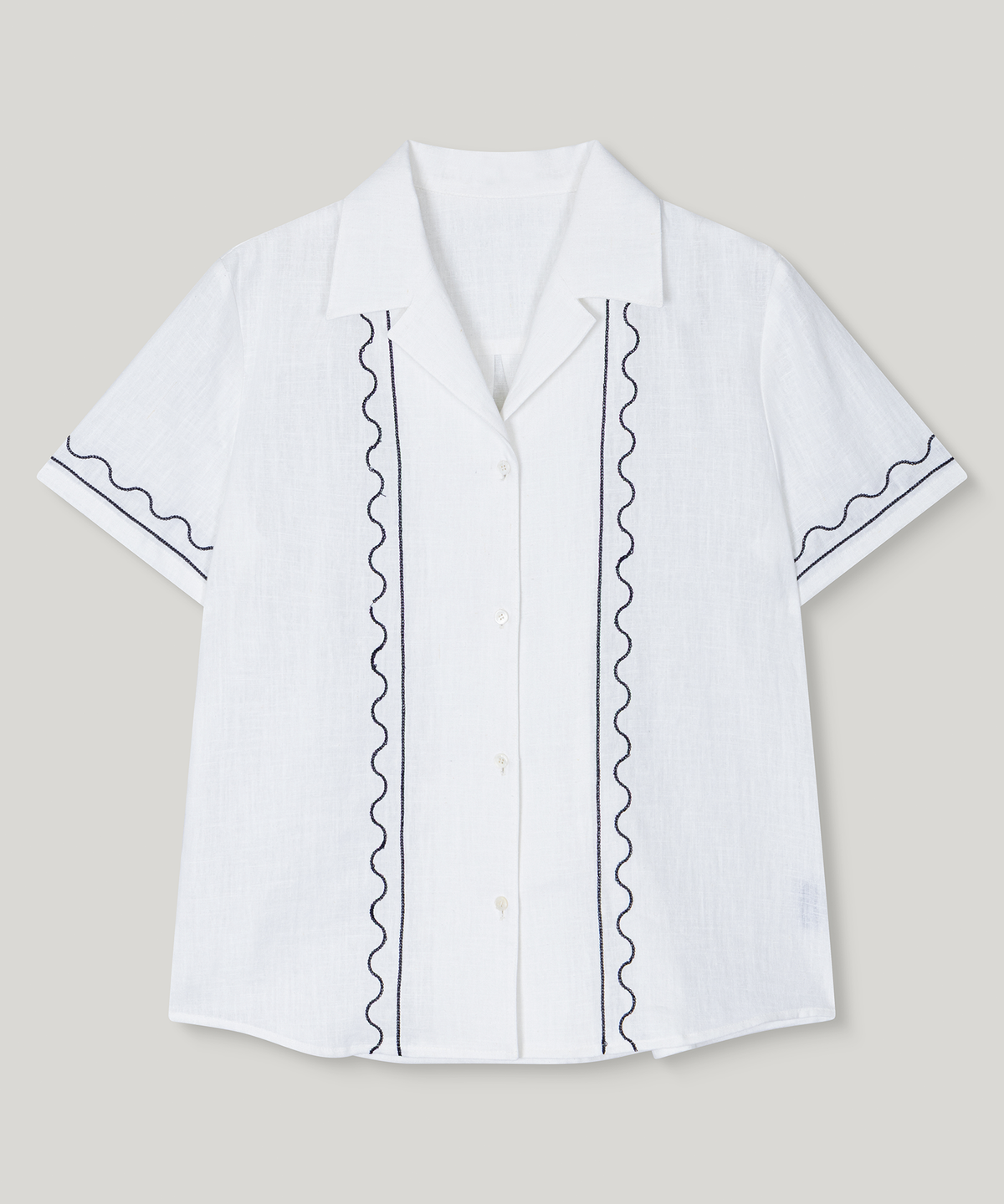 무아르무스(MUARMUS) Riel Detail Linen Shirt [Navy]