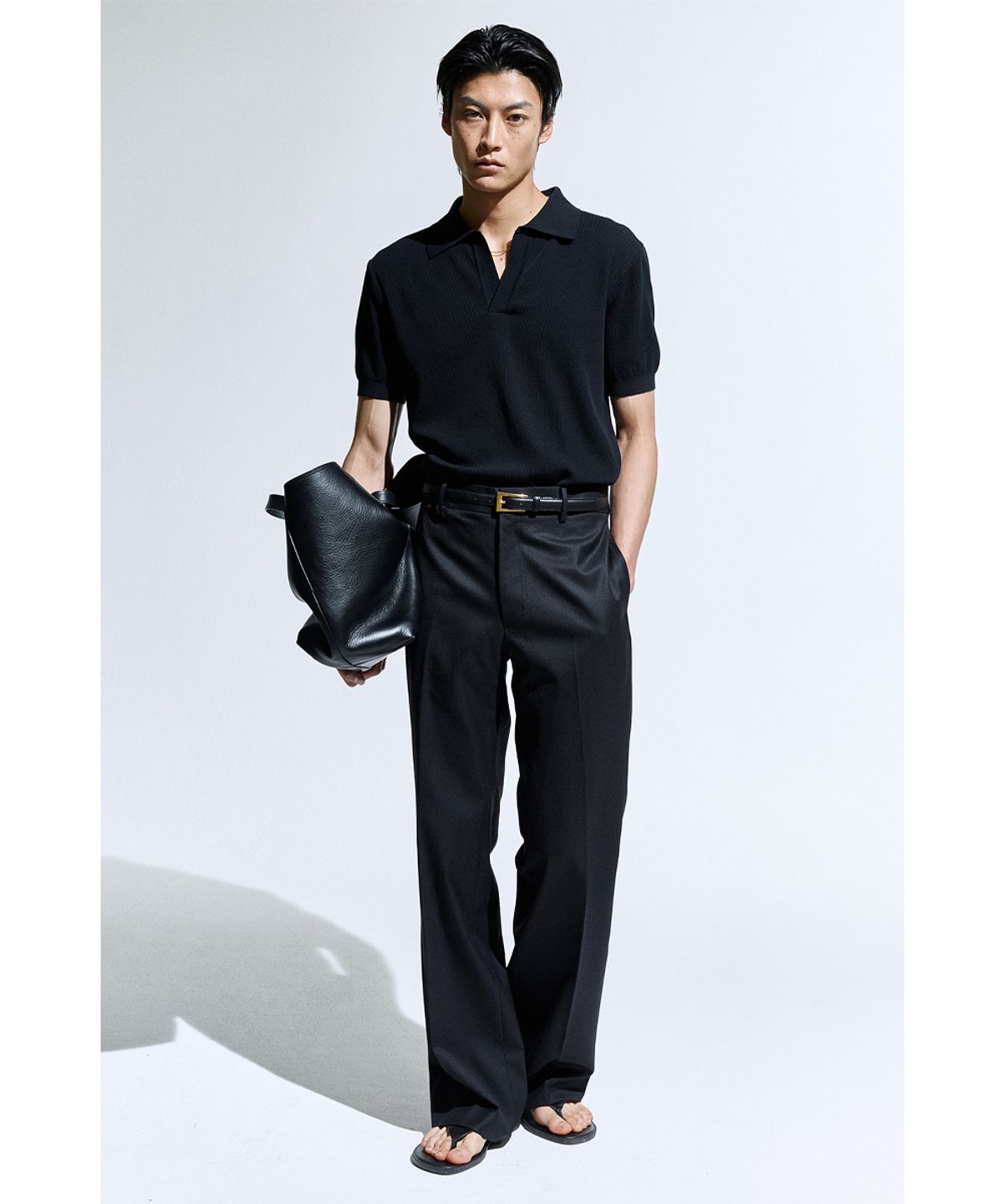 세비지(SAVAGE) Open Collar Polo Knit - Black