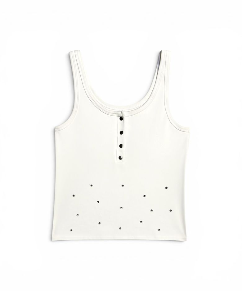 Crystal Stud Henley Tank (Ivory)