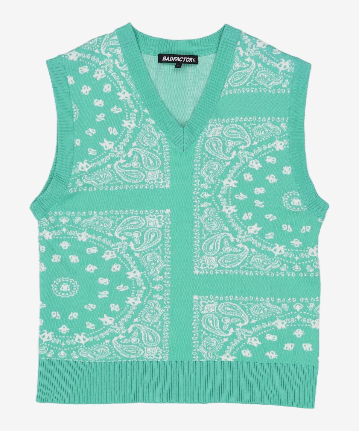 배드팩토리(BAD FACTORY) 반다나 니티드 베스트 라이트카키 (BANDANA KNITTED VEST LIGHT KHAKI) CNVE1EY01K1 L