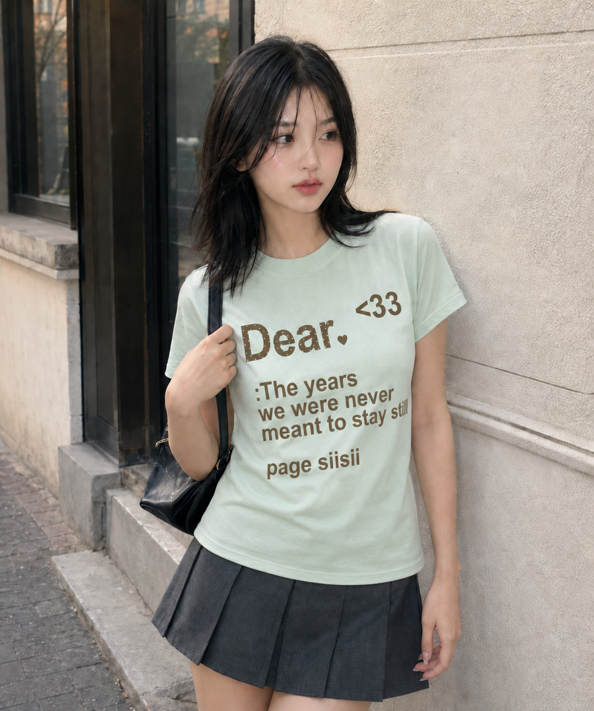 페이지시시(PAGESIISII) DEAR 프린팅 스탠다드핏 반팔티 라이트그린