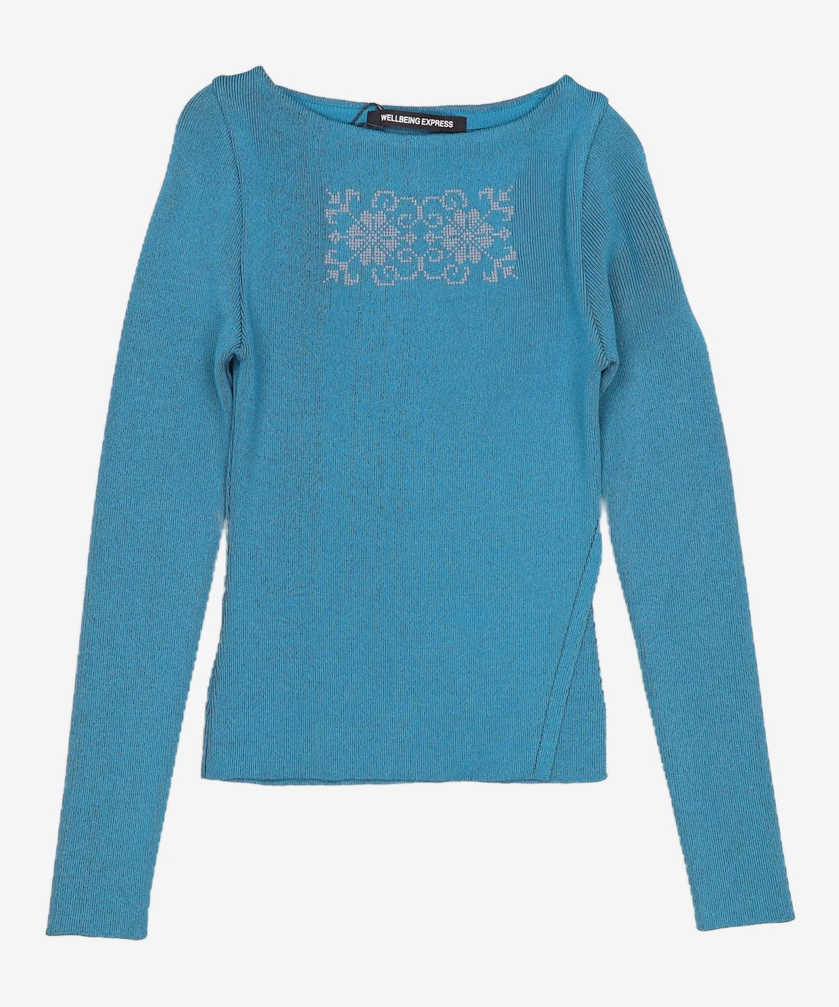 웰빙익스프레스(WELLBEING EXPRESS) Embroidered Slit Knit Top Teal S