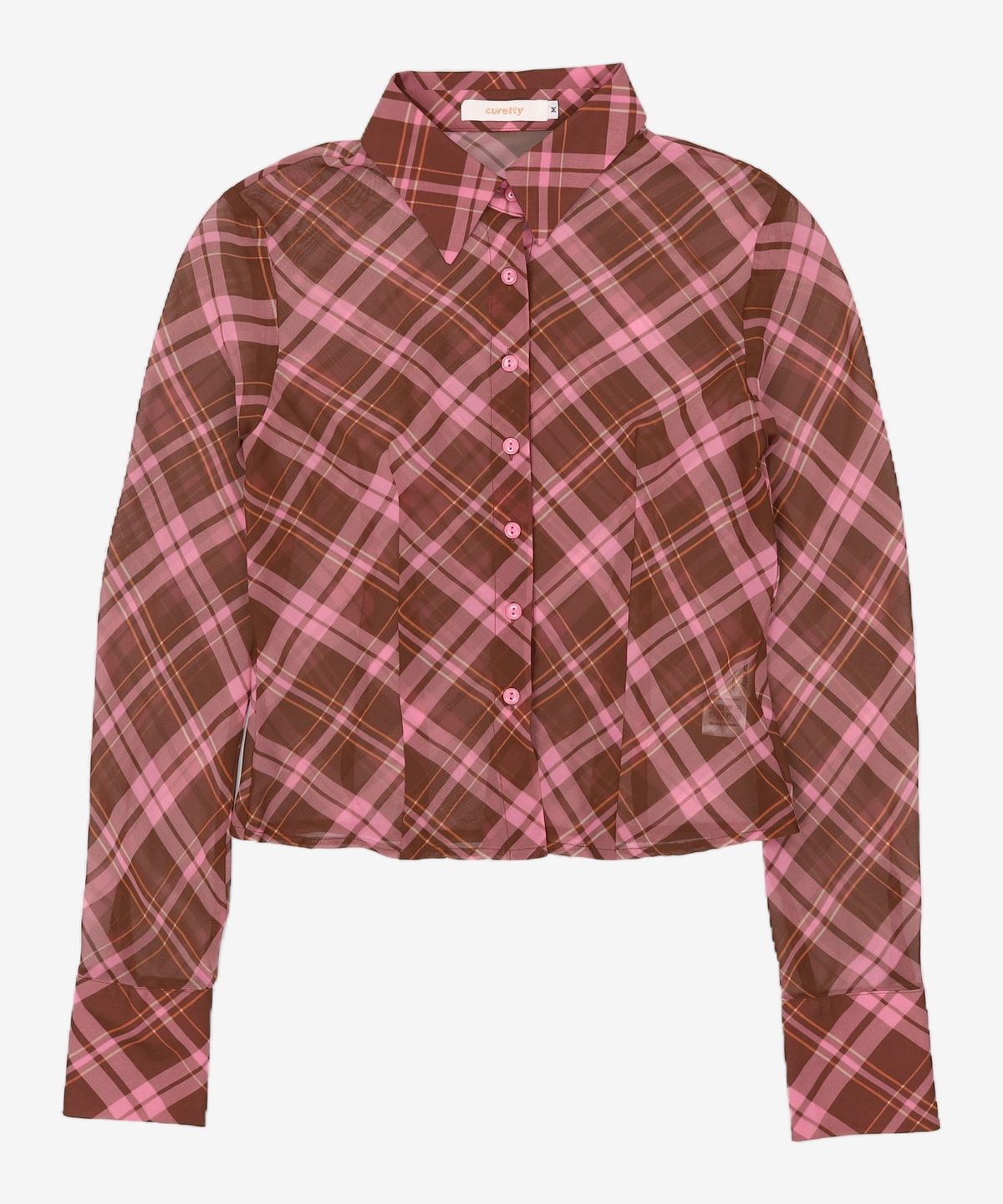 큐리티(CURETTY) C SEE-THROUGH CHECKED BLOUSE_PINK M
