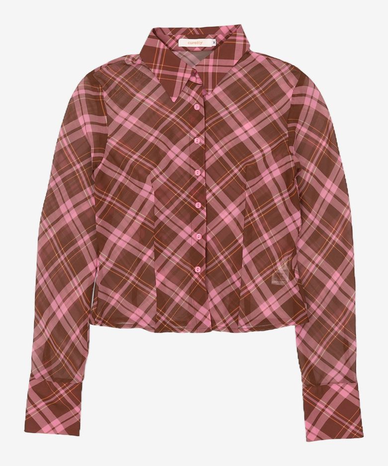 C SEE-THROUGH CHECKED BLOUSE_PINK M