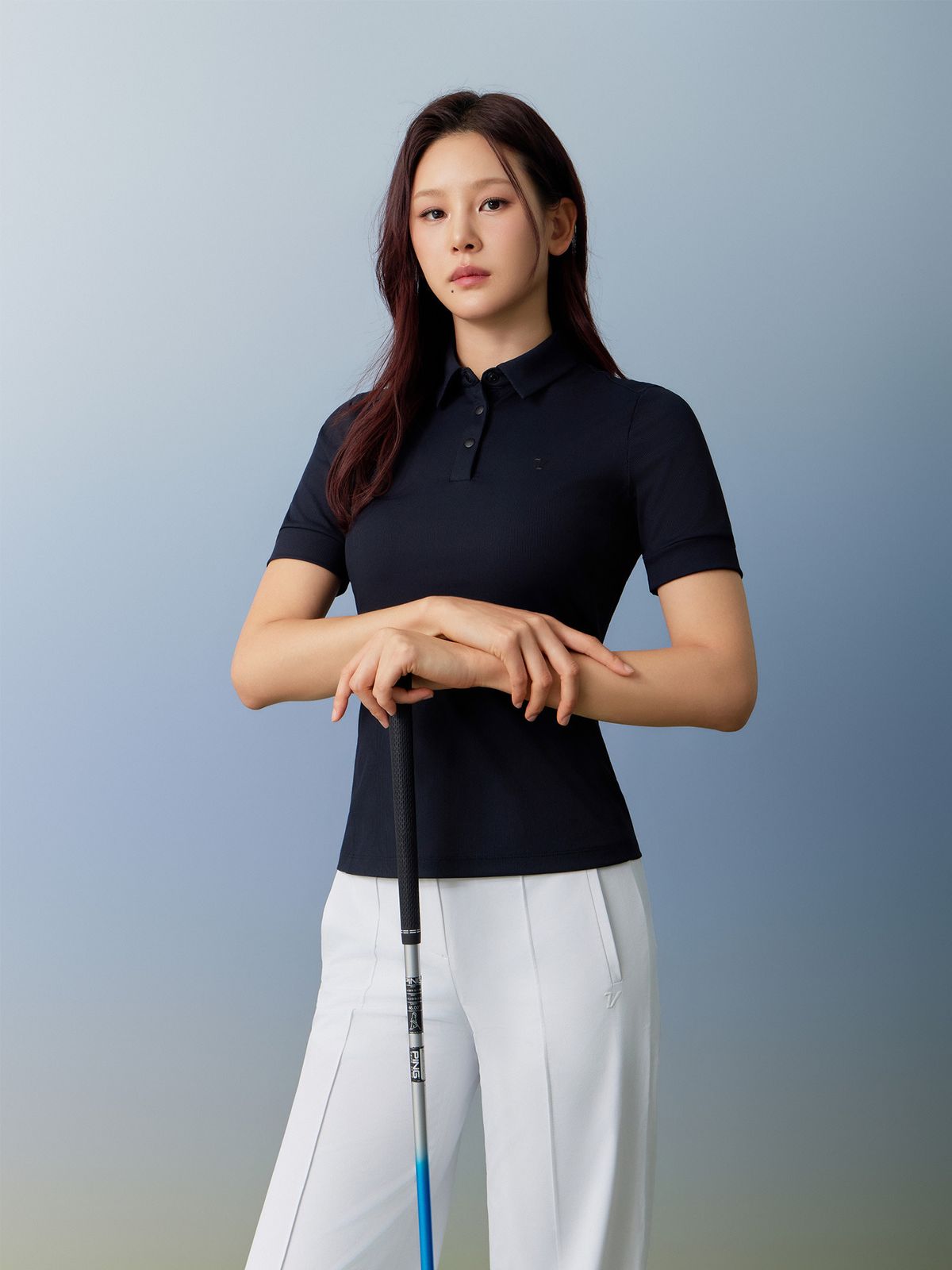 볼빅 골프웨어(VOLVIK GOLFWEAR) 여성 골지 반팔 티셔츠 (ON) VOTSP474_BK