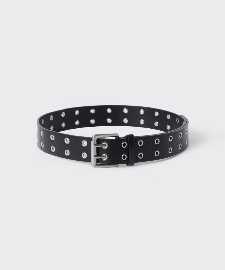 우먼즈 신세틱 레더 아일렛 더블 핀 벨트_40mm