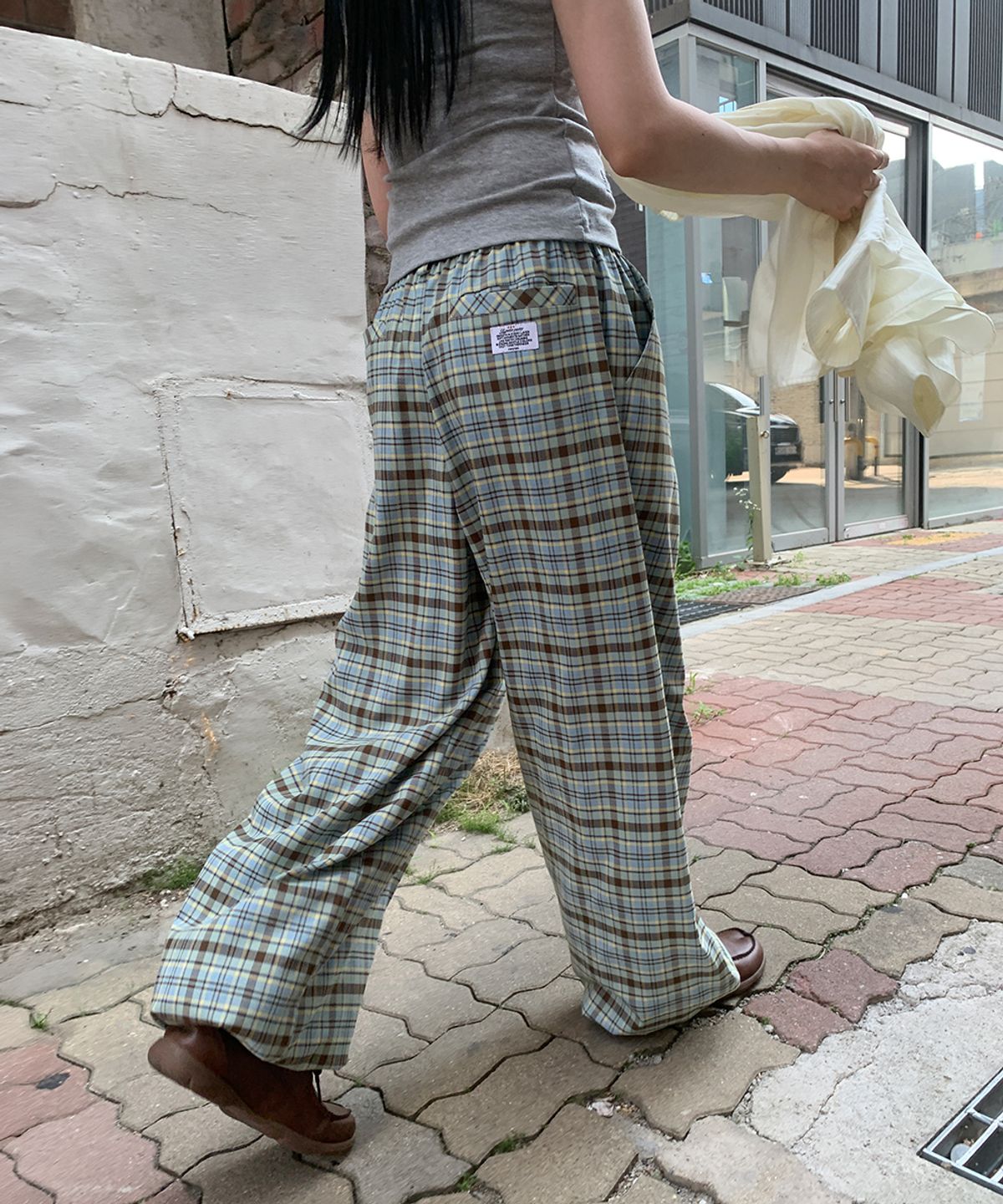 론론(RONRON) HEART KEYRING CHECK JOGGER PANTS MINT