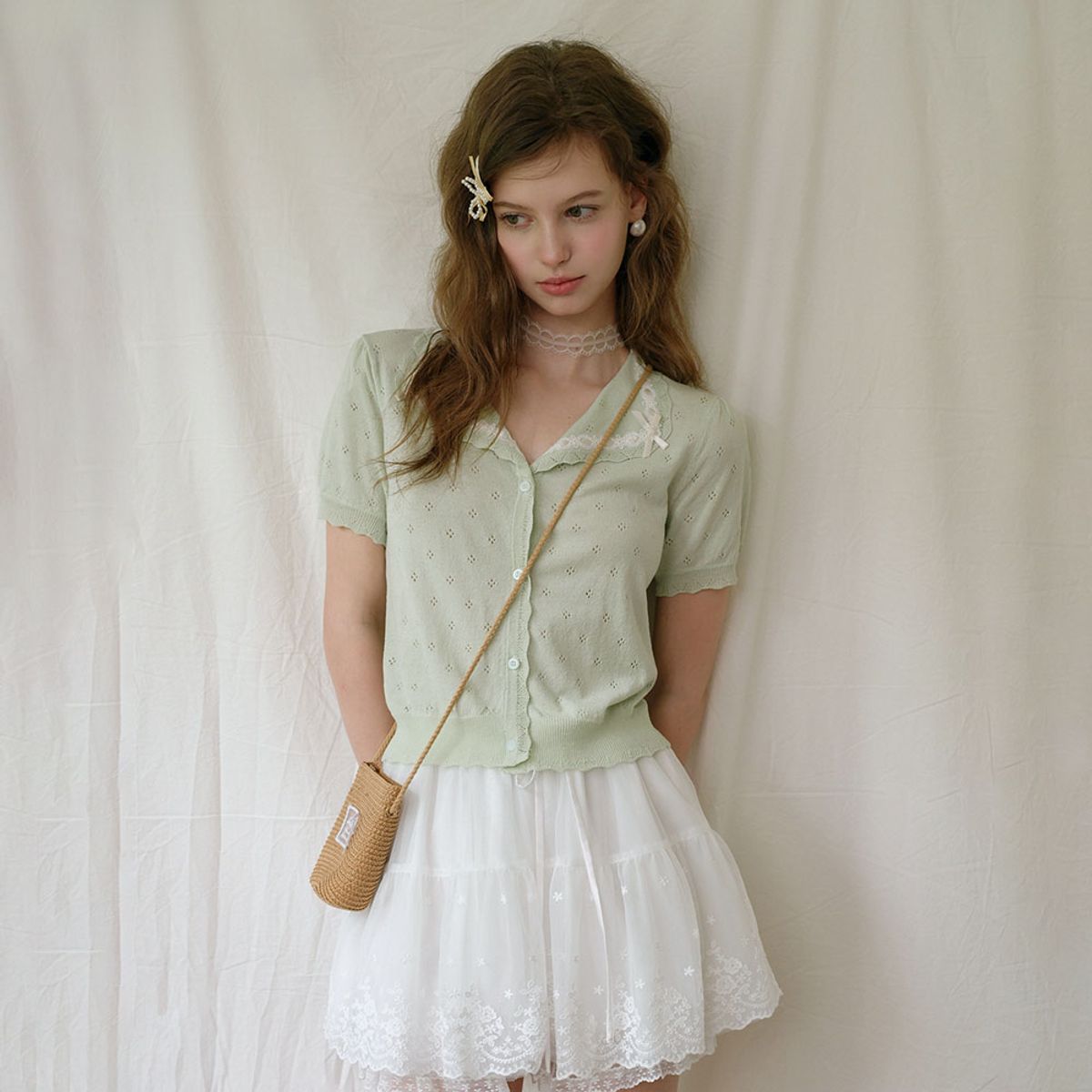 쎄무아듀(CEST MOIDEW) Cest_Lace pointelle short sleeve cardigan