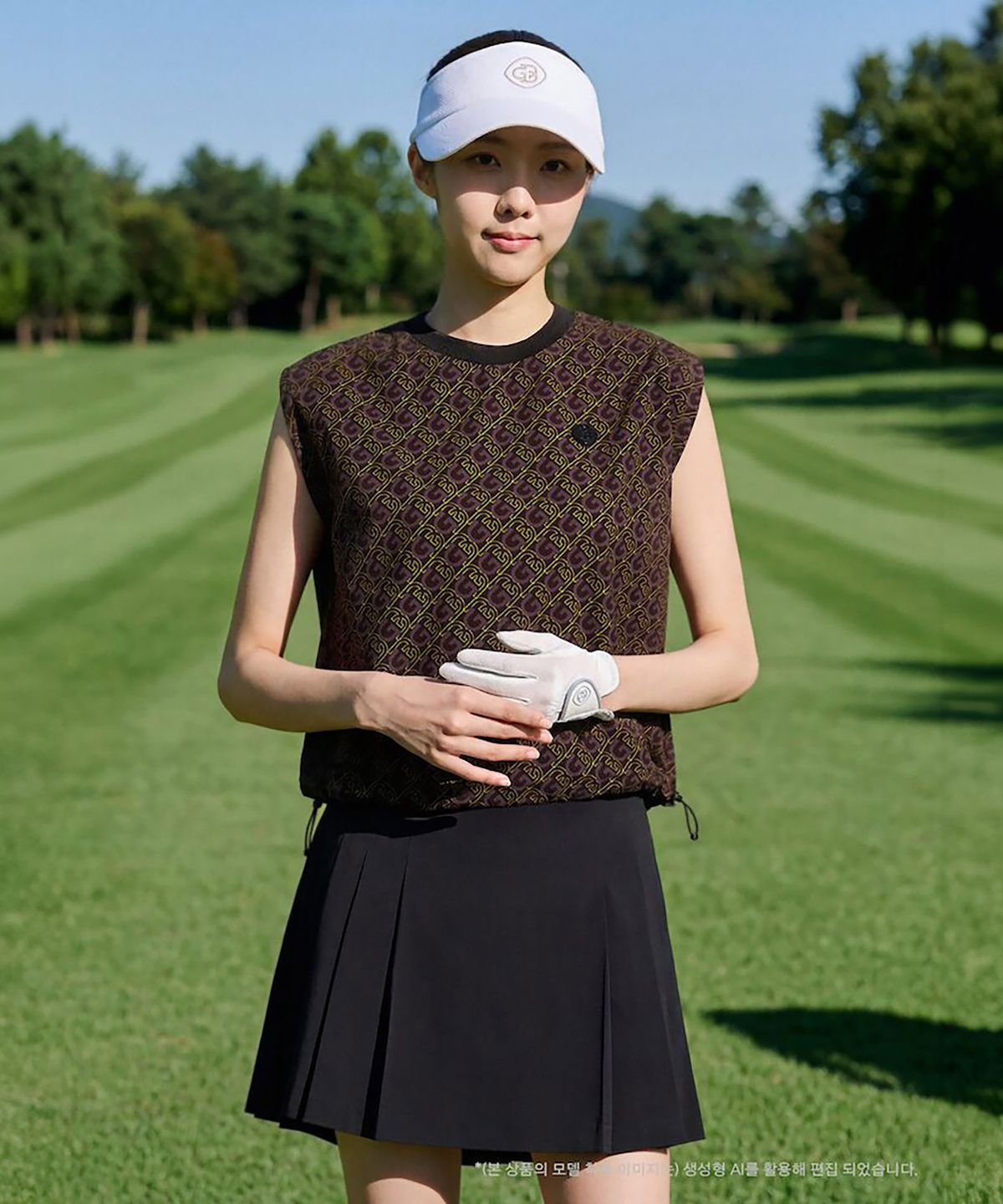 빈폴골프(BEANPOLE GOLF) [B_under] 여성 변형로고 라운드넥 슬리브리스  블랙