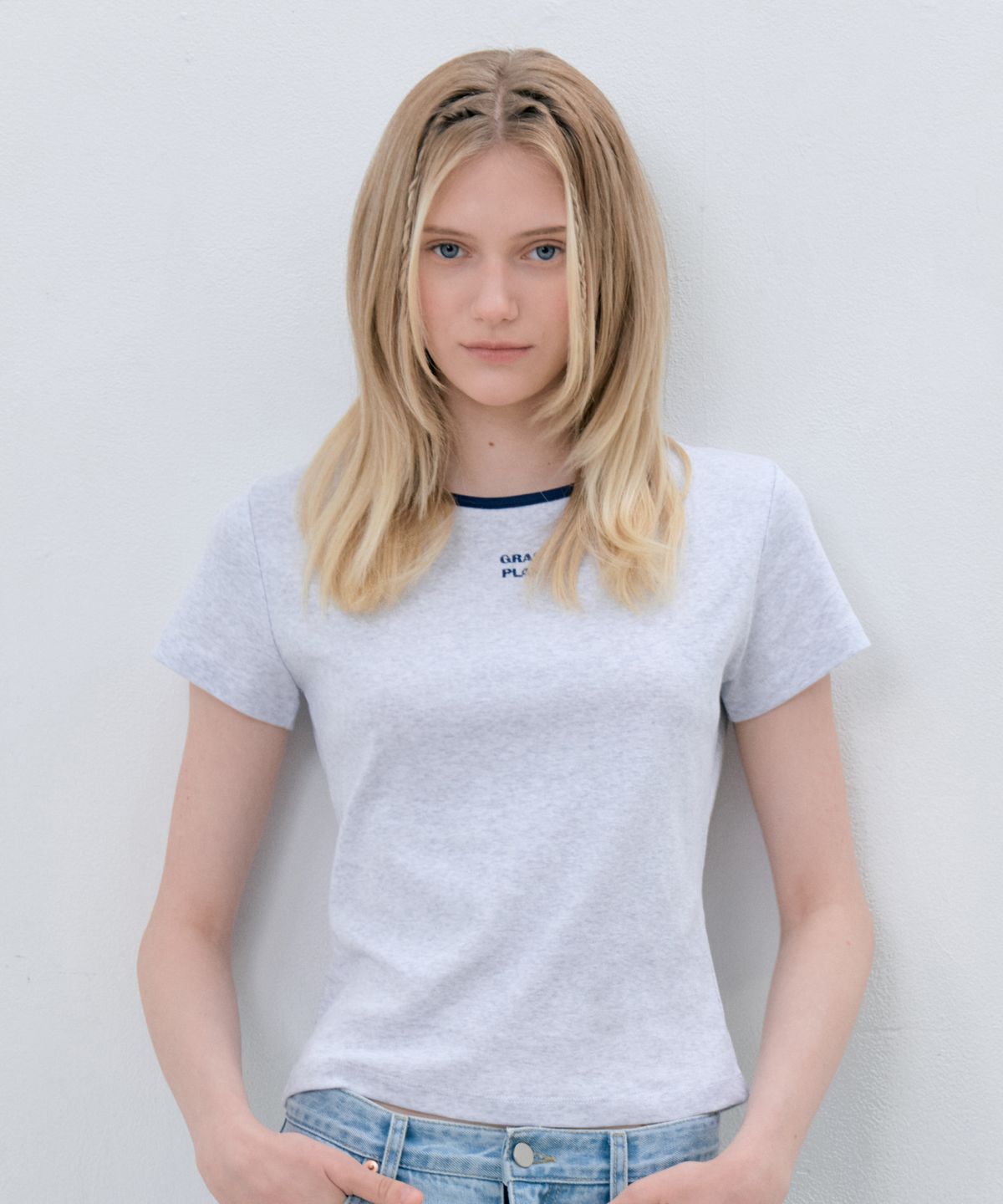 그라스플랜(GRASPLAN) Color Logo U-neck Ringer Tee_Lighte Melange